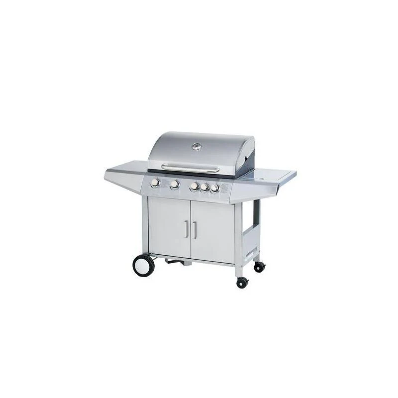 Muvip Barbacoa Gas Inox 5 Fuegos - Estructura Acero Inoxidable - 4 Fuegos Centrales + 1 Fuego Lateral - Rejillas Esmaltadas - Ba