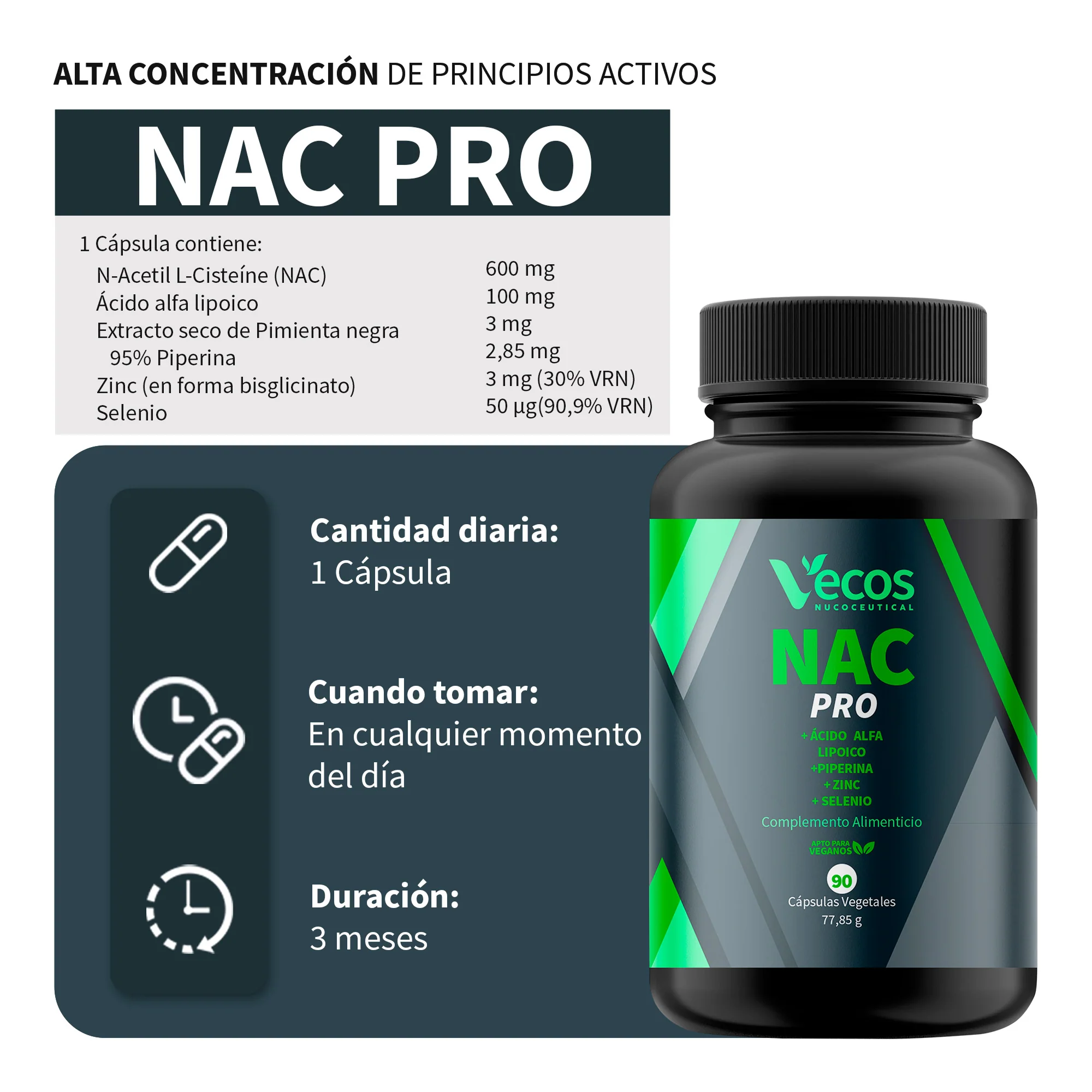 Nac Pro Vecos 90 Cápsulas | Antioxidante Y Detox Celular | Nac 600 Mg + Ácido Alfa Lipoico - Image 3