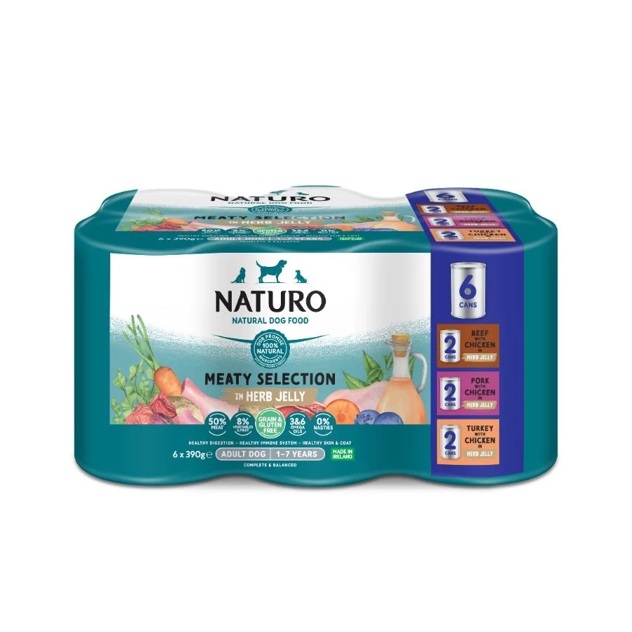 Naturo Comida Humeda Perro Multipack Sabores En Gelatina 390g X 6 Latas