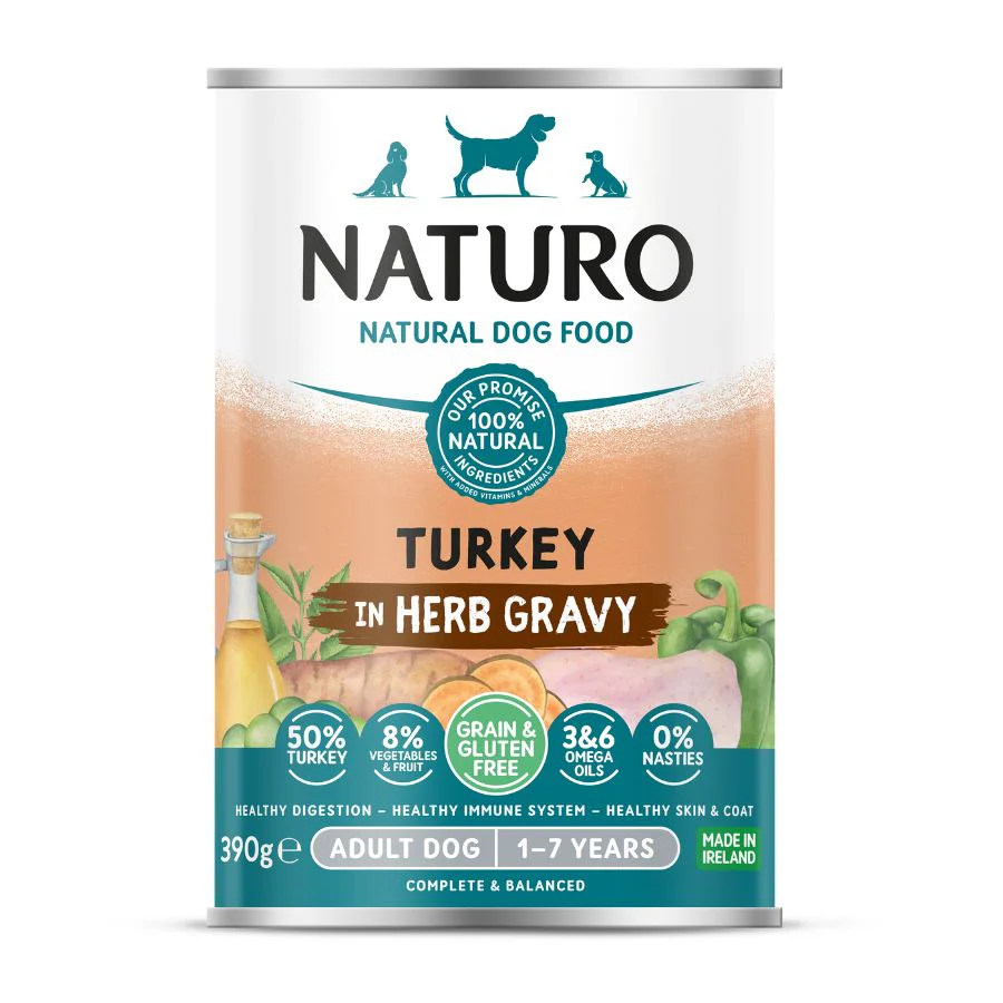 Naturo Comida Humeda Perro Sin Gluten De Pavo Y Vegetales 390g X 12 Latas