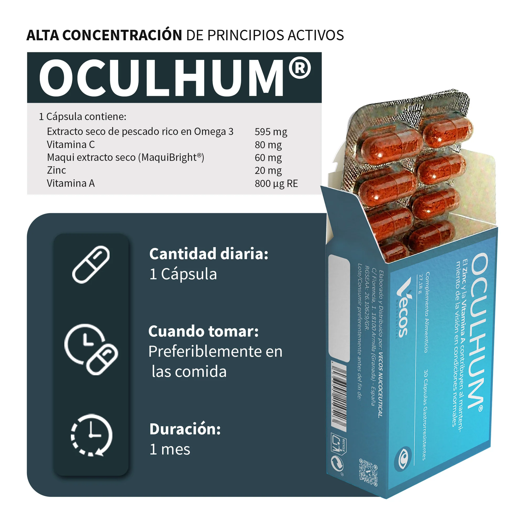 Oculhum Vecos 30 Cápsulas | Vista Y Salud Ocular | Dha, Maquibright®, Zinc Y Vitamina A - Image 3