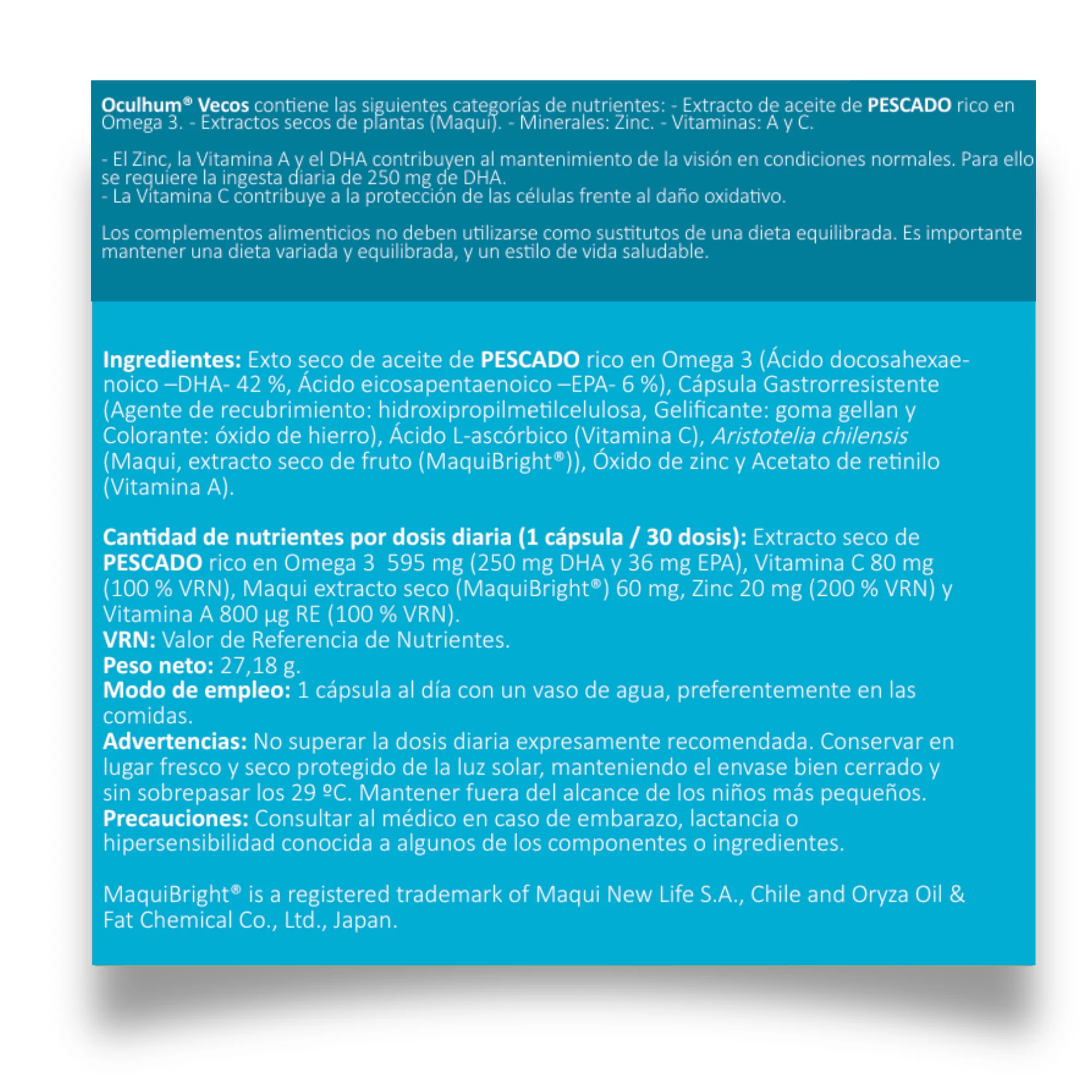 Oculhum Vecos 30 Cápsulas | Vista Y Salud Ocular | Dha, Maquibright®, Zinc Y Vitamina A - Image 5