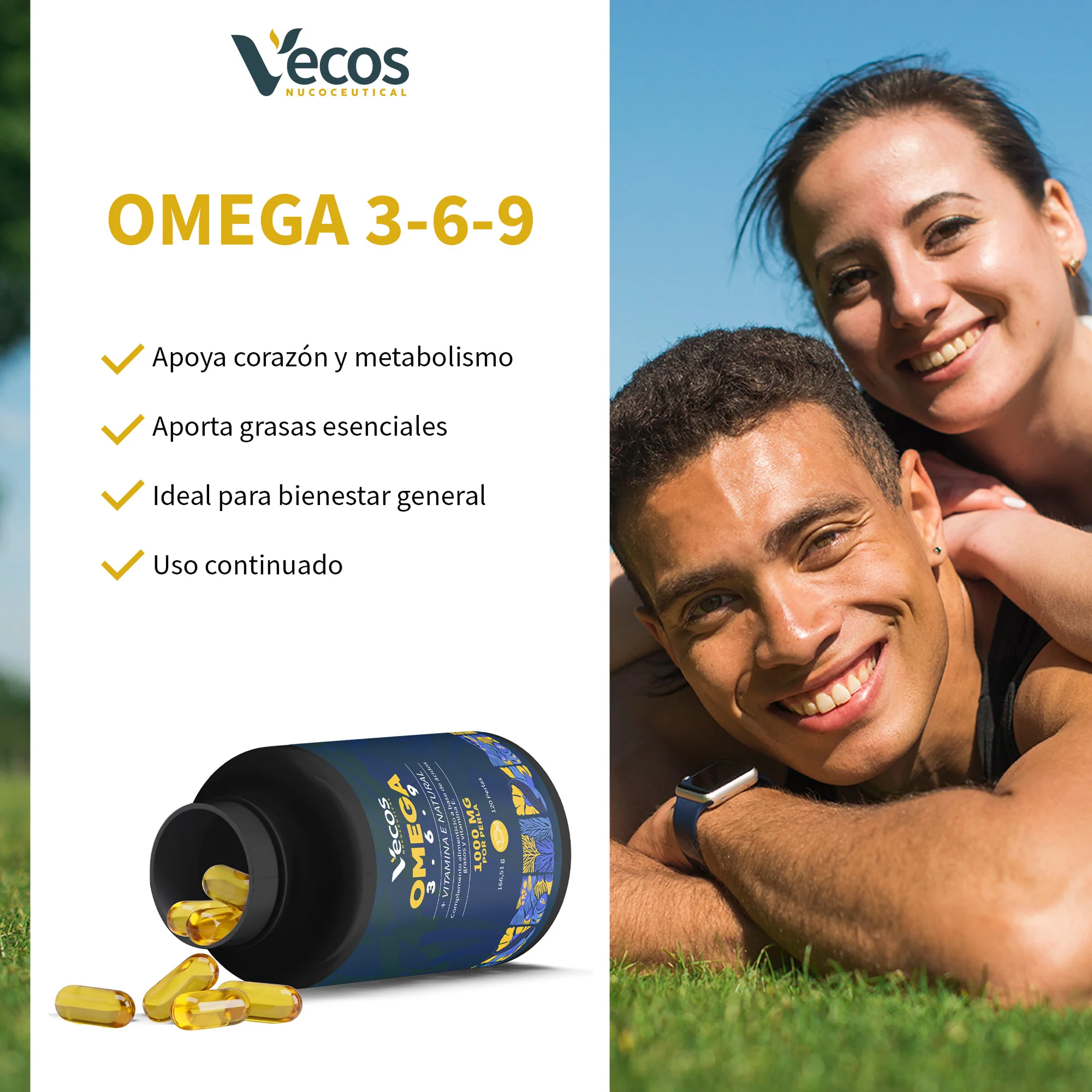 Omega 3-6-9 Vecos 120 Perlas | Corazón, Visión Y Cerebro | Ácidos Grasos Epa, Dha, Gla, Ala + Vitamina E - Image 4