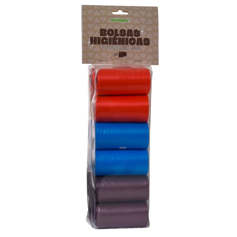 Pack 12 Rollos Colores Variados De Bolsas Higiénicas Recoge Excrementos De Perro. Rollo De 15 Bolsas