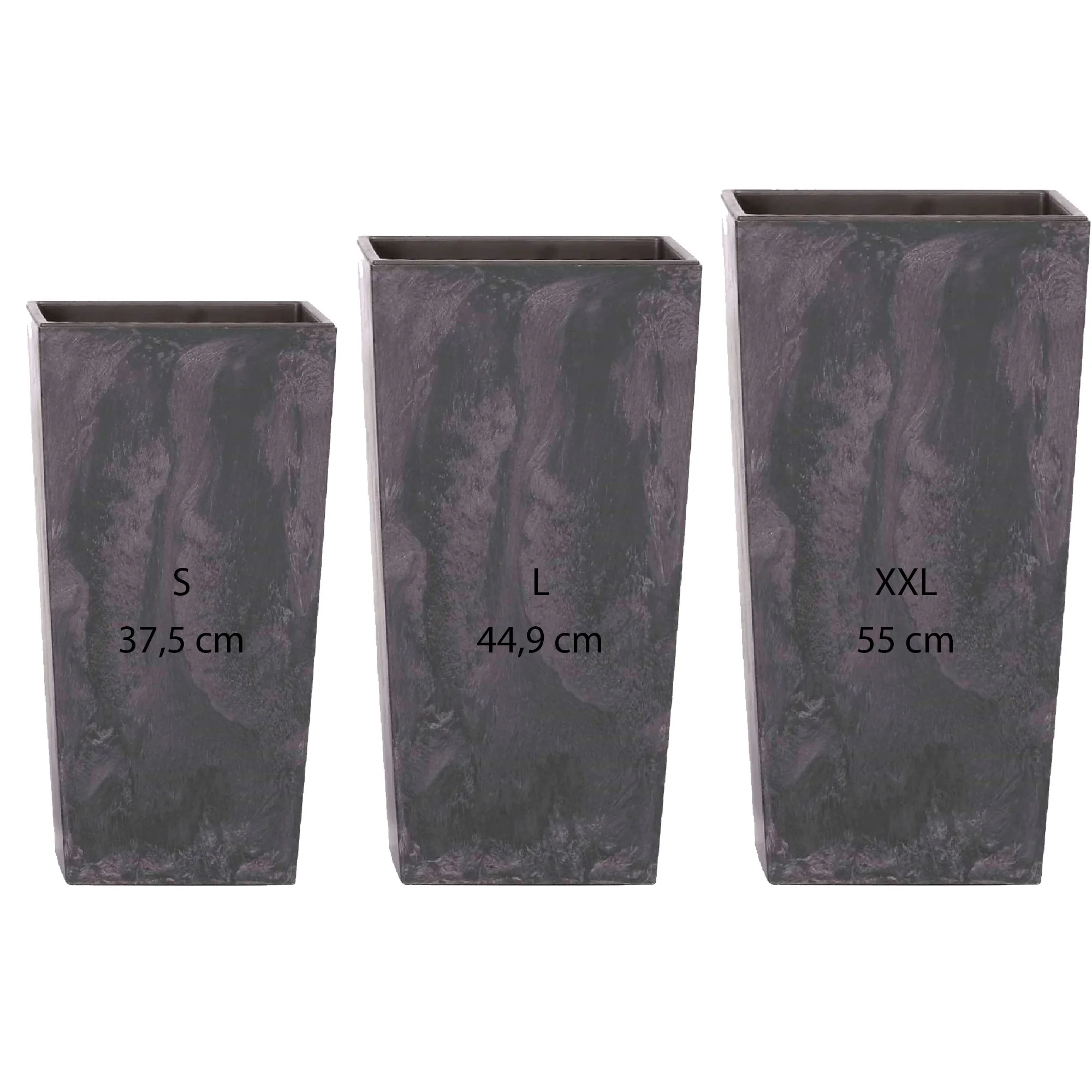 Pack 3 Macetas Altas Prosperplast (11,4/19/35 Litros) Urbi Square Effect De Plastico En Color Antracita Con Deposito.