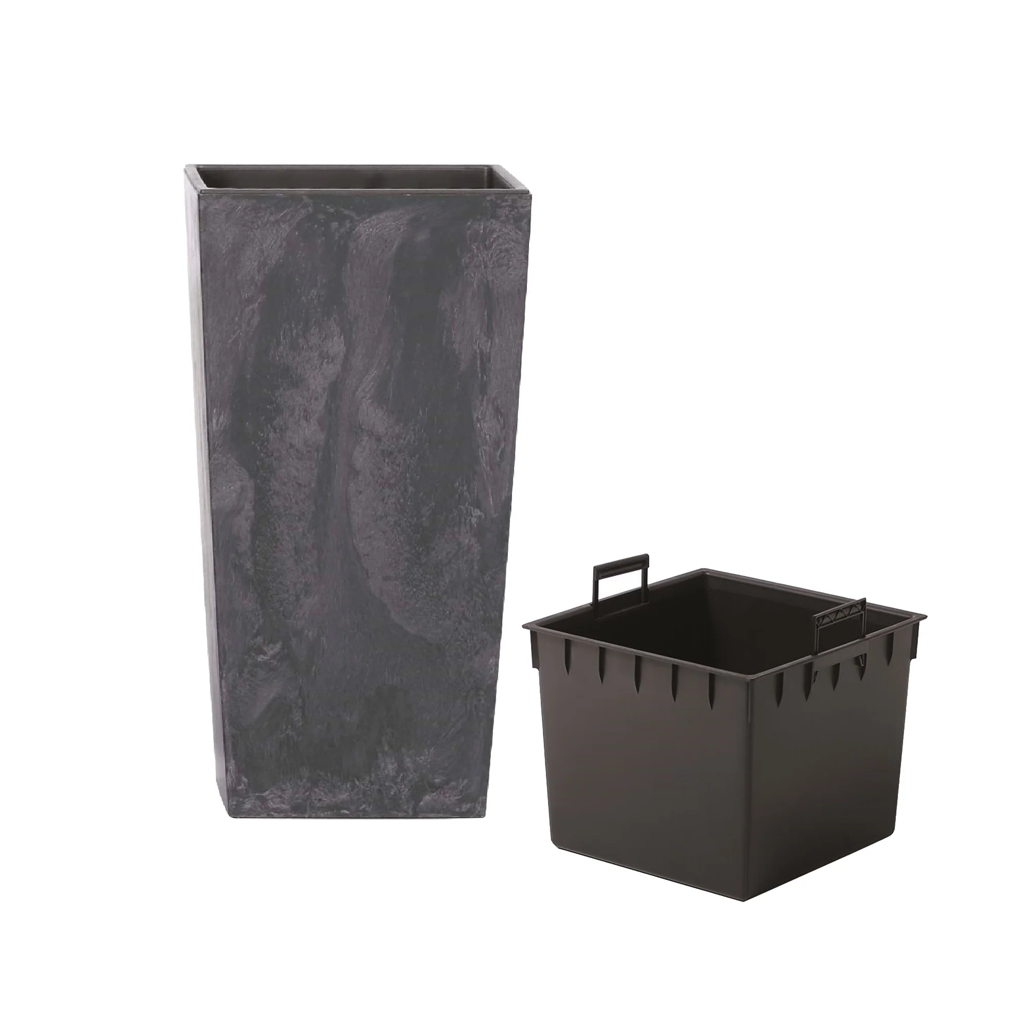 Pack 3 Macetas Altas Prosperplast (11,4/19/35 Litros) Urbi Square Effect De Plastico En Color Antracita Con Deposito. - Image 3