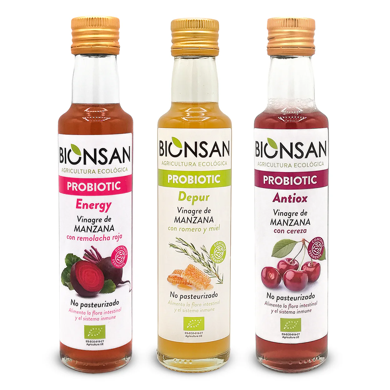 Pack 3 Vinagres De Manzana Sabores Eco Bionsan 250ml