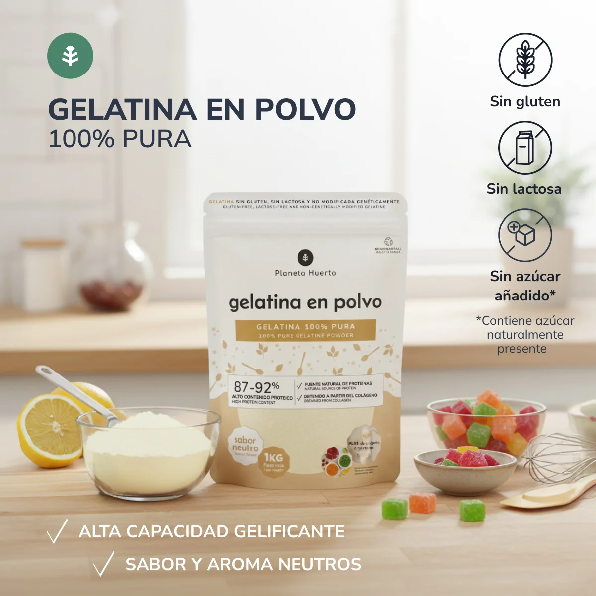 Pack 3x Gelatina neutra en polvo fuente de colágeno Planeta Huerto 1 Kg - Image 3
