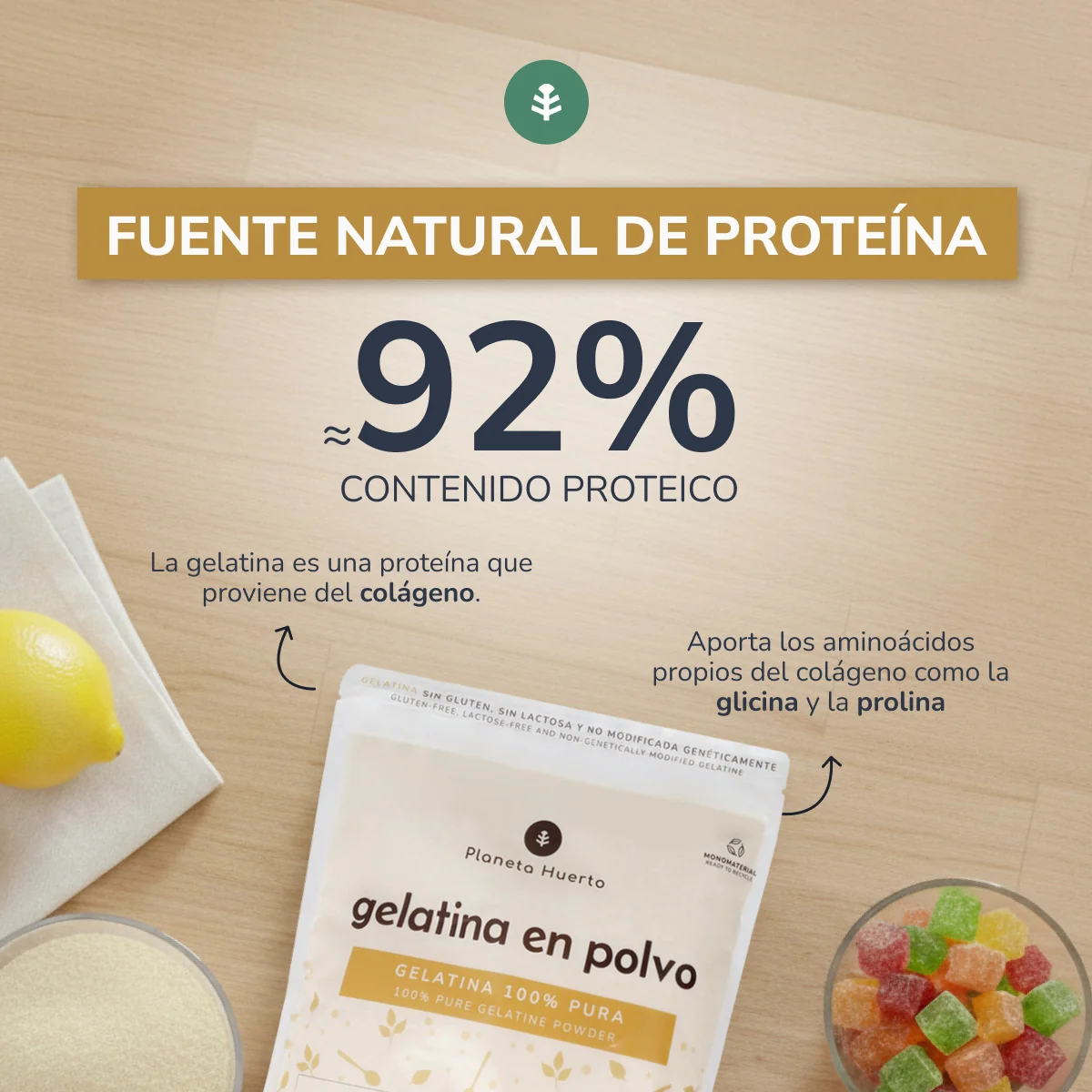Pack 3x Gelatina neutra en polvo fuente de colágeno Planeta Huerto 1 Kg - Image 4