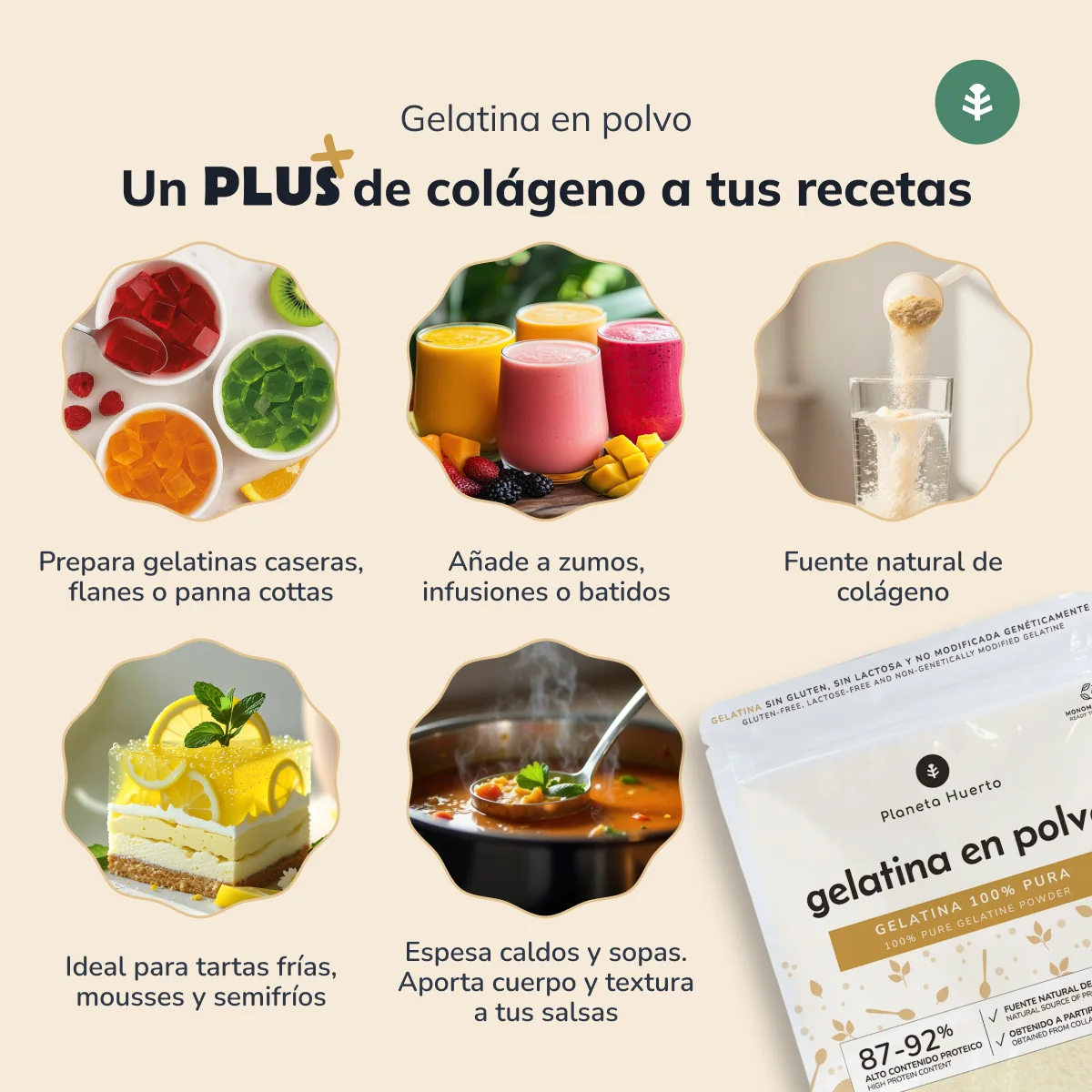 Pack 3x Gelatina neutra en polvo fuente de colágeno Planeta Huerto 1 Kg - Image 5