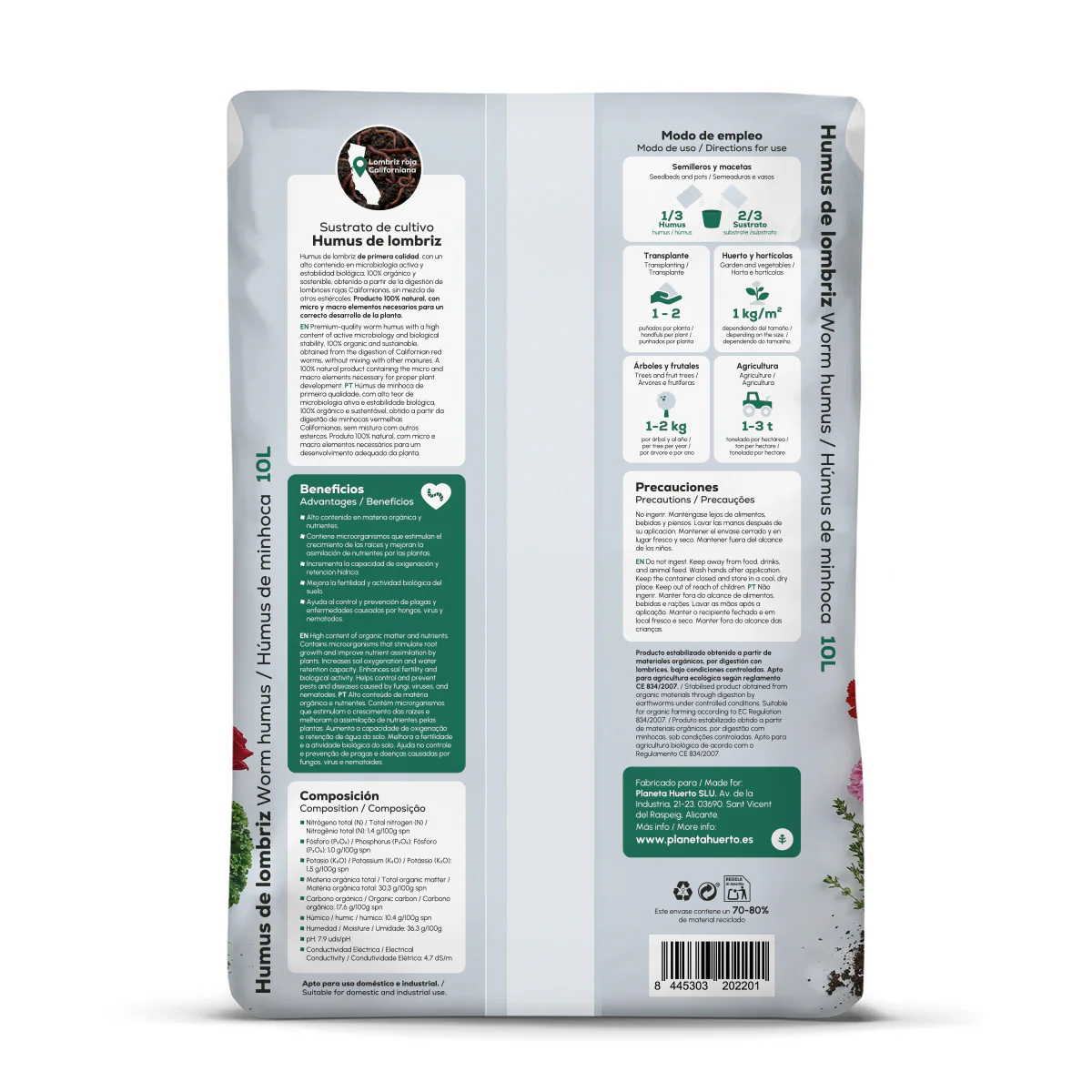 Pack 3x Humus de Lombriz 100% Natural Planeta Huerto 10 L - Image 3