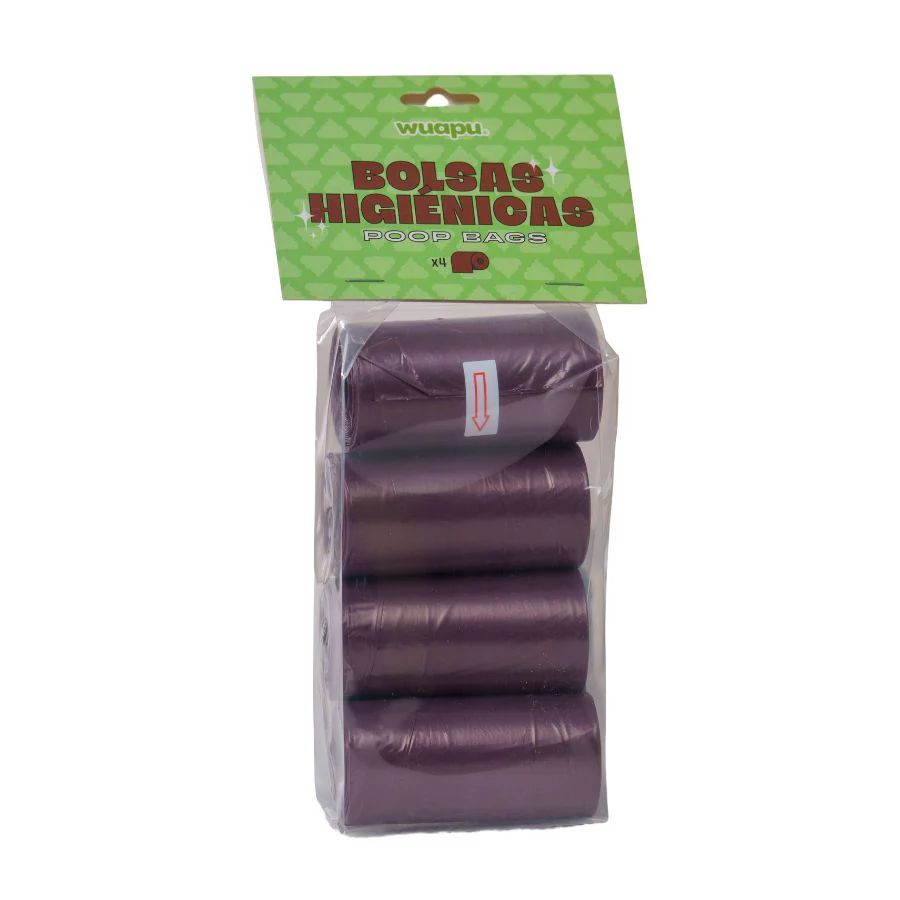 Pack 4 Rollos Color Marrón De Bolsas Higiénicas Recoge Excrementos De Perro. Rollos De 15 Bolsas