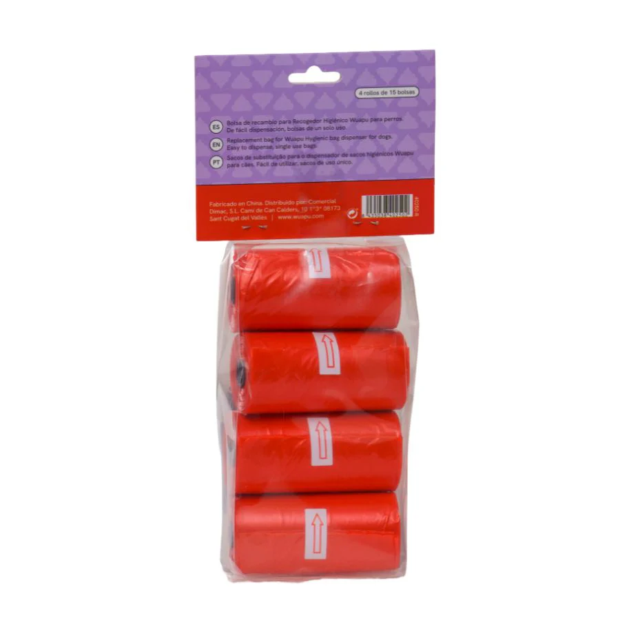 Pack 4 Rollos Color Rojo De Bolsas Higiénicas Recoge Excrementos De Perro. Rollos De 15 Bolsas - Image 2