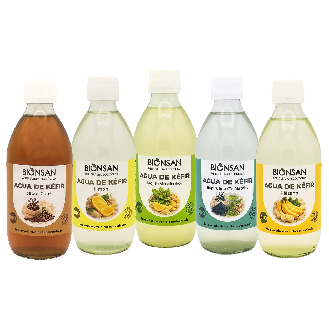 Pack 5 Aguas Kéfir Sabores Eco Bionsan 33cl
