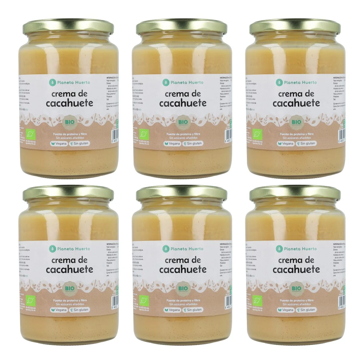 Pack 6x Crema de Cacahuetes ECO Planeta Huerto 700g