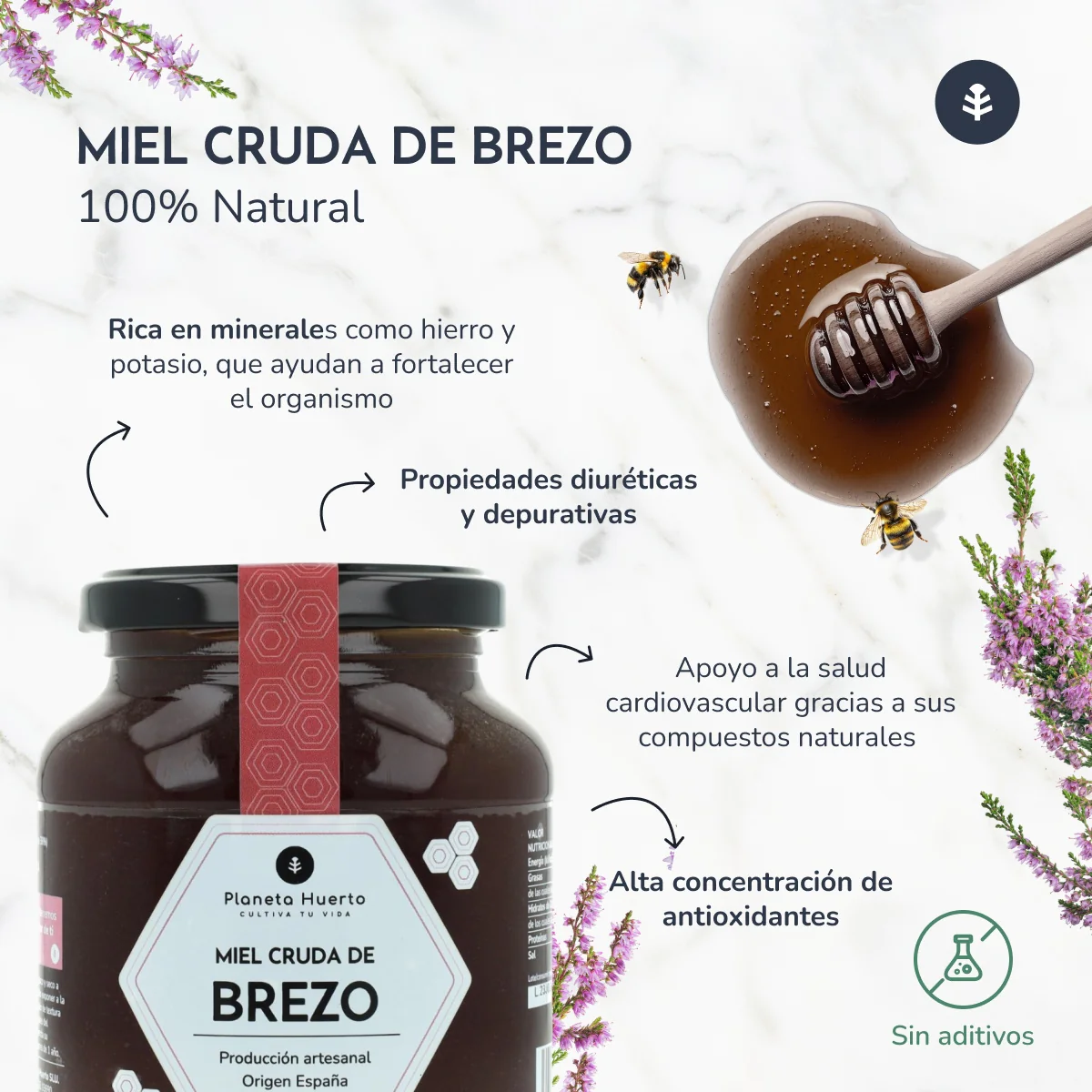 Pack 6x Miel Cruda de Brezo Planeta Huerto 500 gr - Image 4