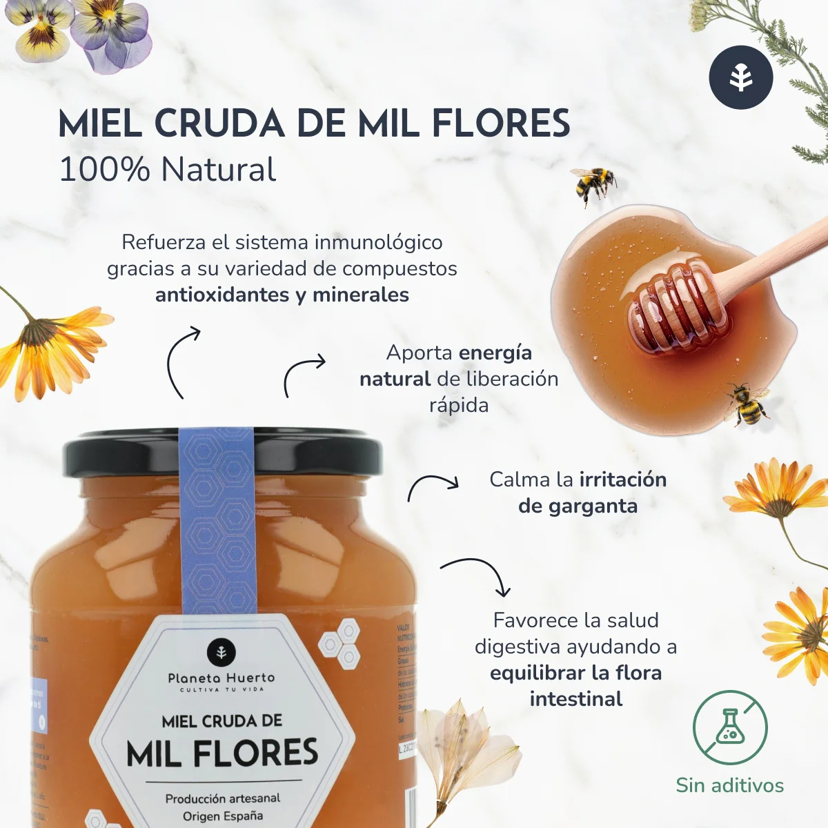 Pack 6x Miel Cruda de Mil Flores Planeta Huerto 500 g - Image 5