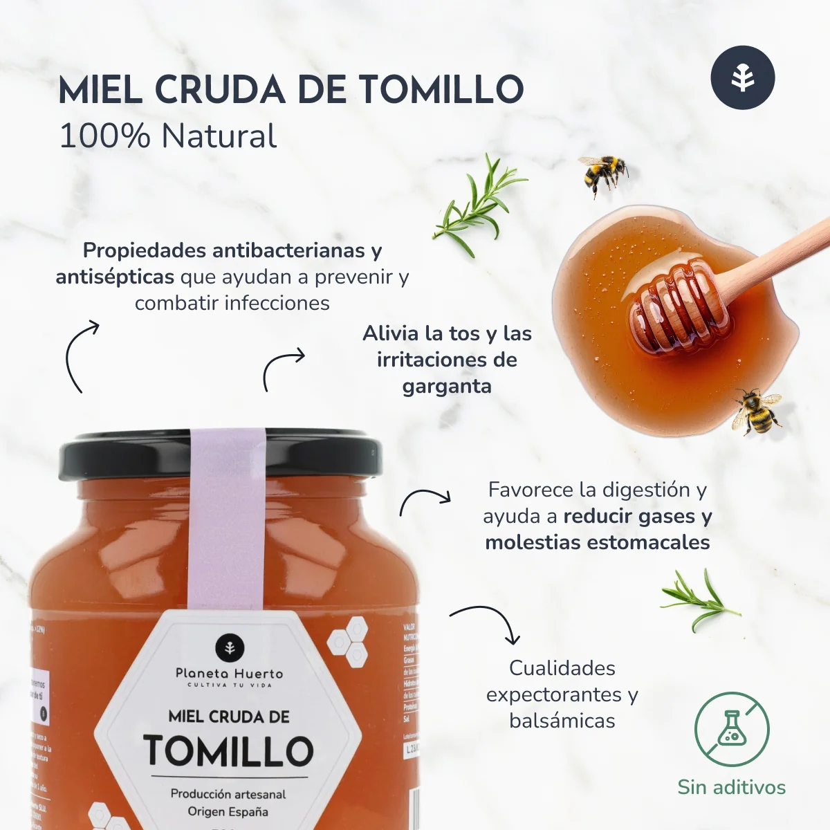 Pack 6x Miel Cruda de Tomillo Planeta Huerto 500 g - Image 5
