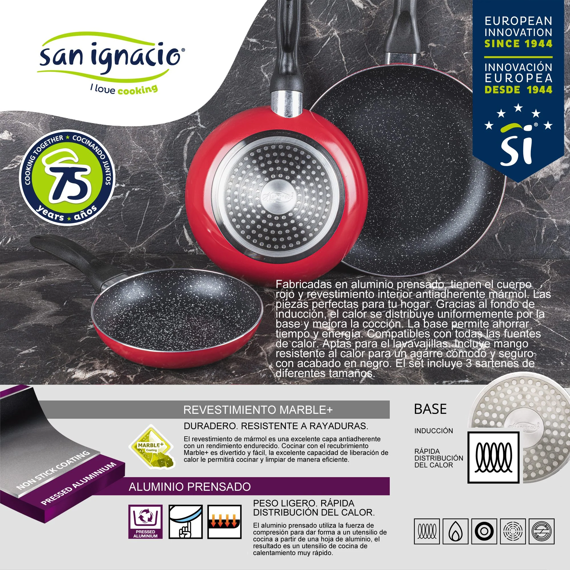 Pack De 3 Sartenes San Ignacio Ø16cm Ø20cm Ø24cm + Utensilio Multiusos Con 4 Moldes Intercambiables + 20 Bandejas De Conservación - Image 3