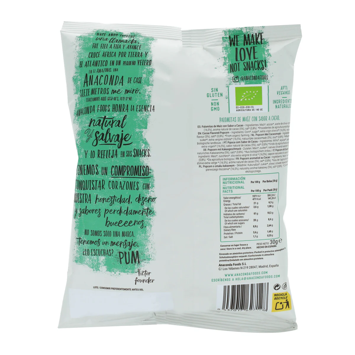 Palomitas Chocolate&Salt BIO Anaconda 30g - Image 2