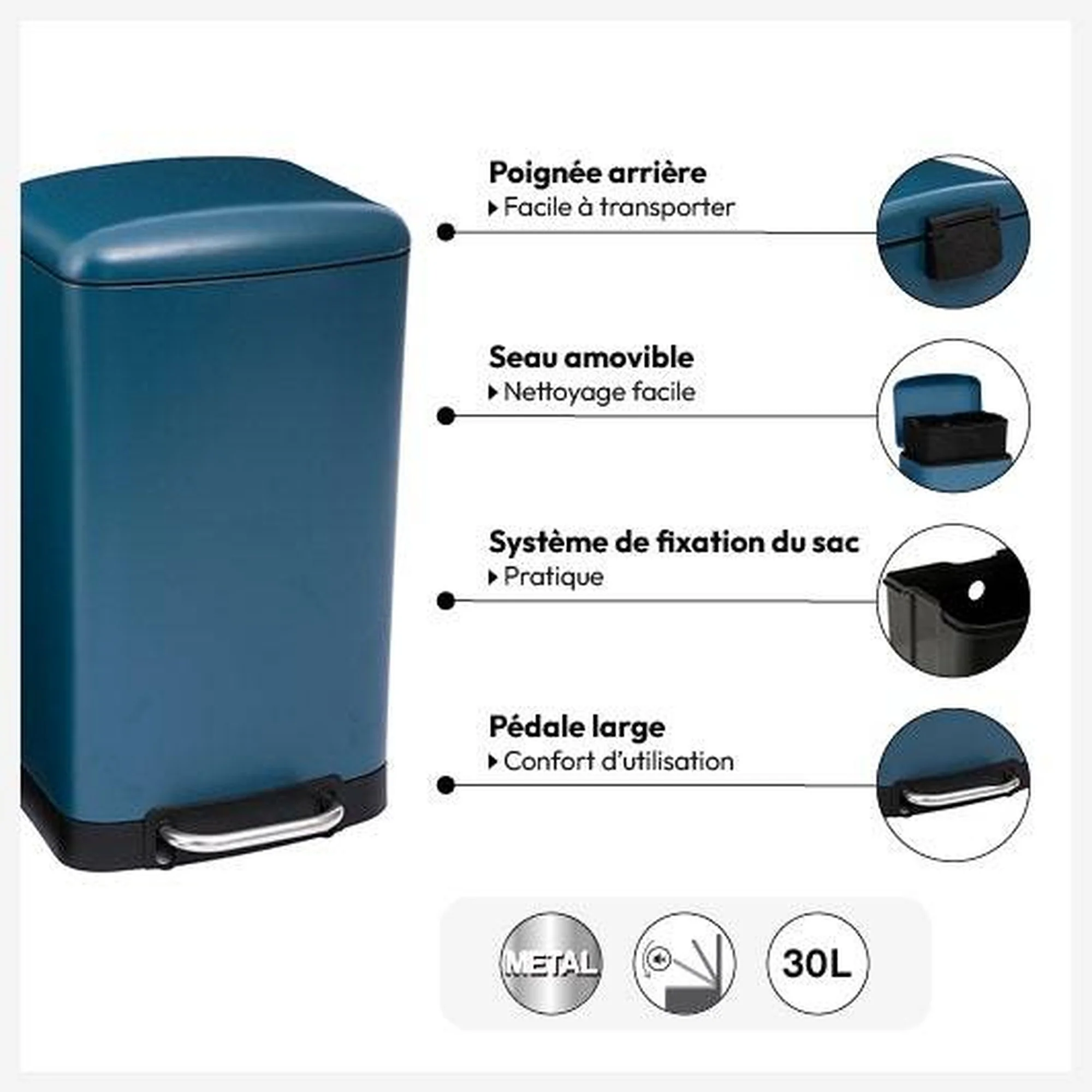 Papelera Azul 30 L Ariane - Image 3