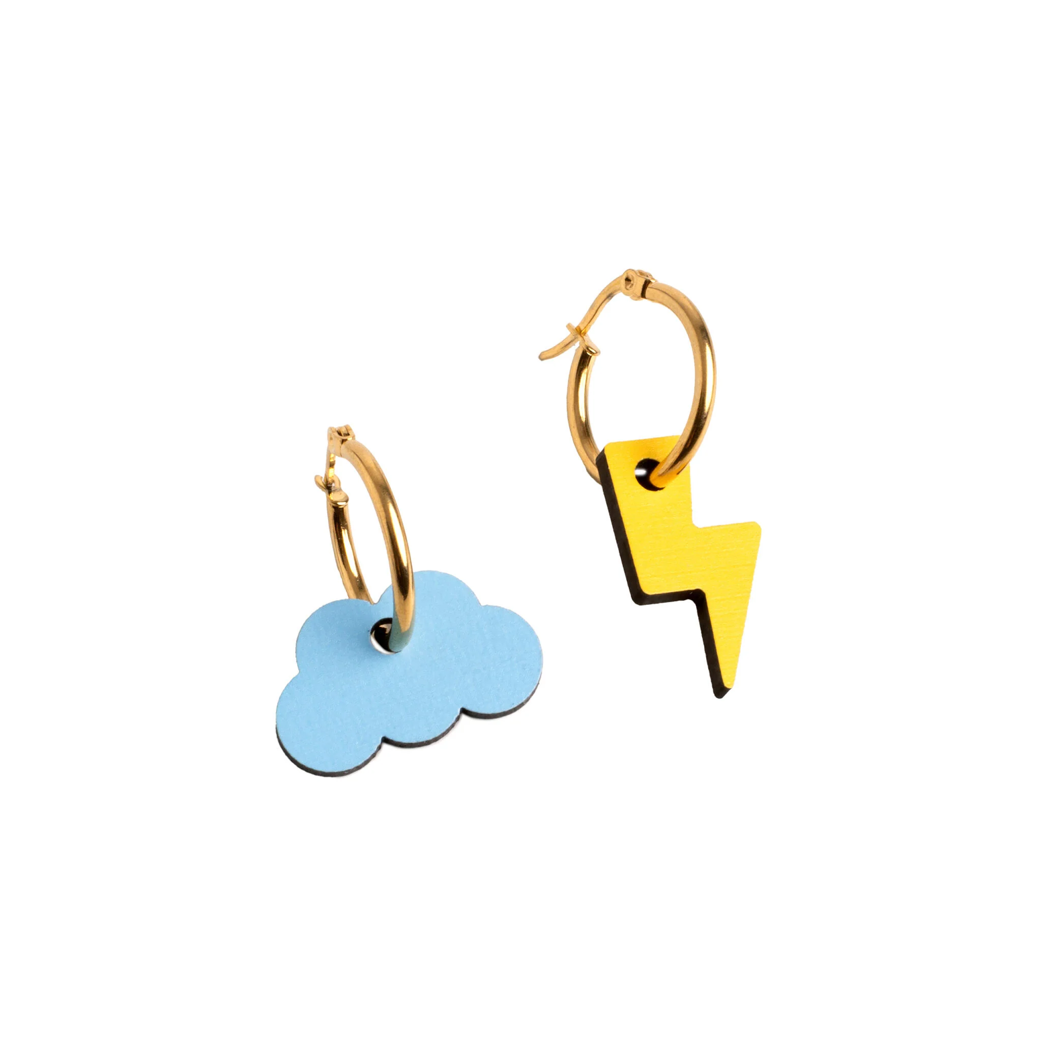 Pendientes Cloud And Bolt De Madera | Joyería Artesanal, Ligera Y Elegante | Diseño Natural Y Original