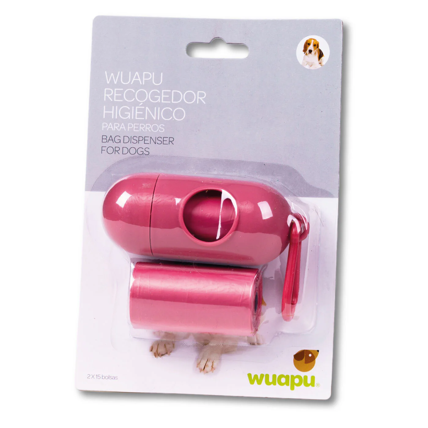 Portarollos Dispensador Rosa De Bolsas Higiénicas Recoge Excrementos De Perro Wuapu Con 30 Bolsas