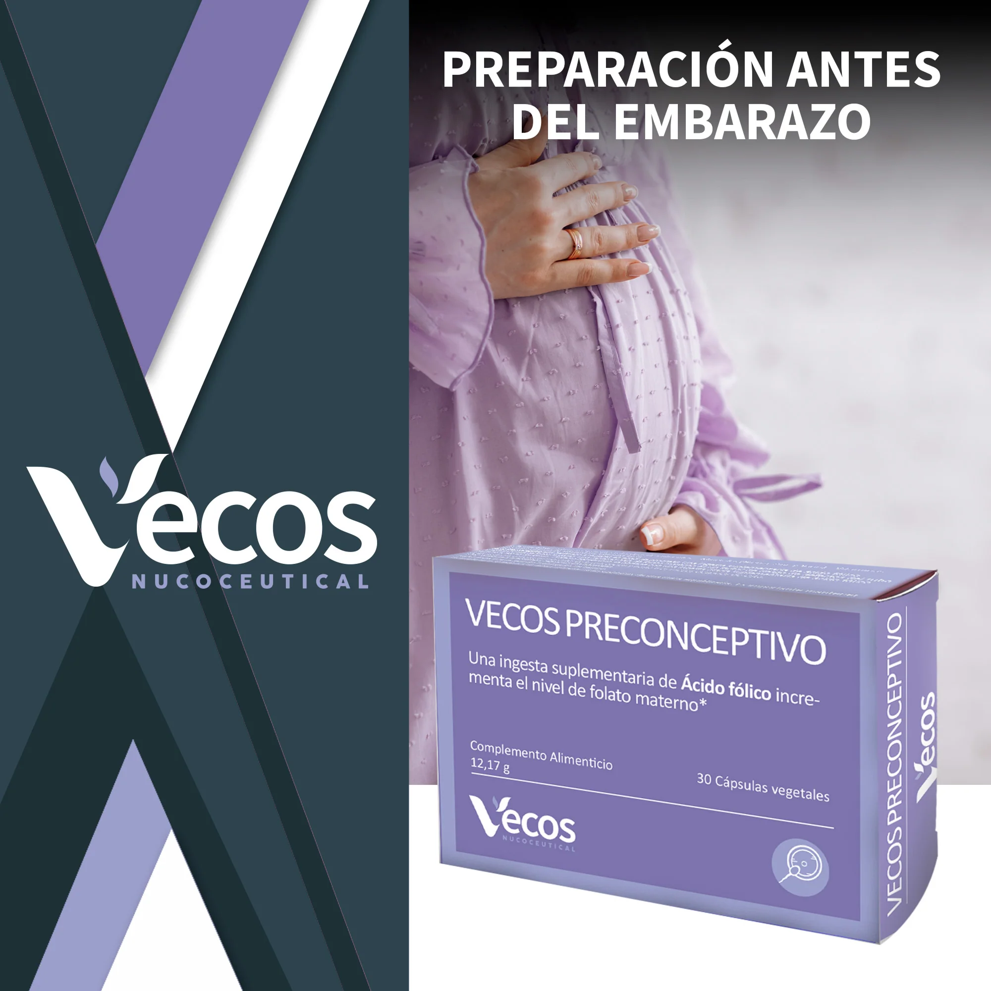 Preconceptivo Vecos 30 Cápsulas | Preparación Para El Embarazo | Ácido Fólico, Hierro Y Dha - Image 2