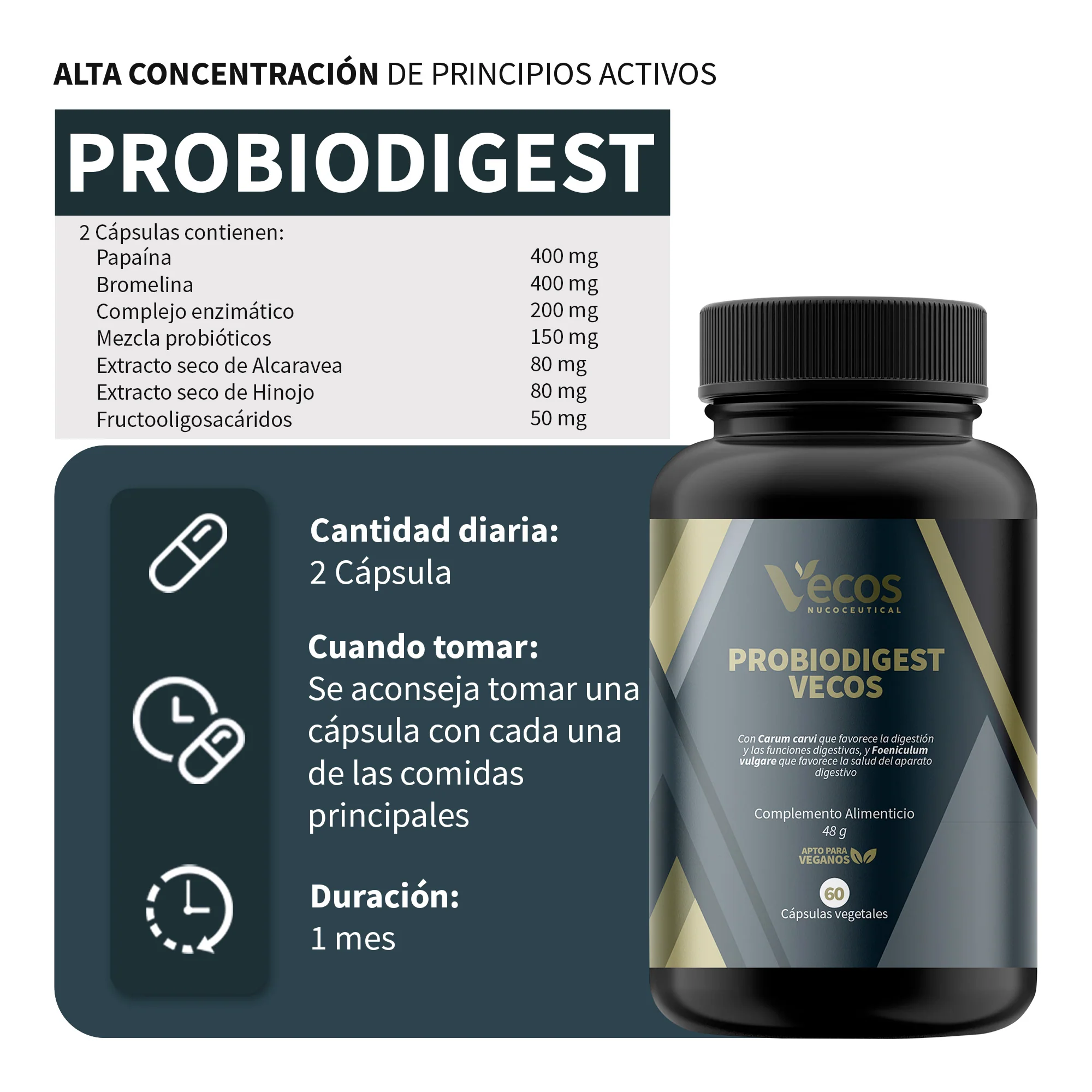 Probiodigest Vecos 60 Cápsulas | Digestión Pesada Y Gases | Enzimas Digestivas + Probióticos - Image 3