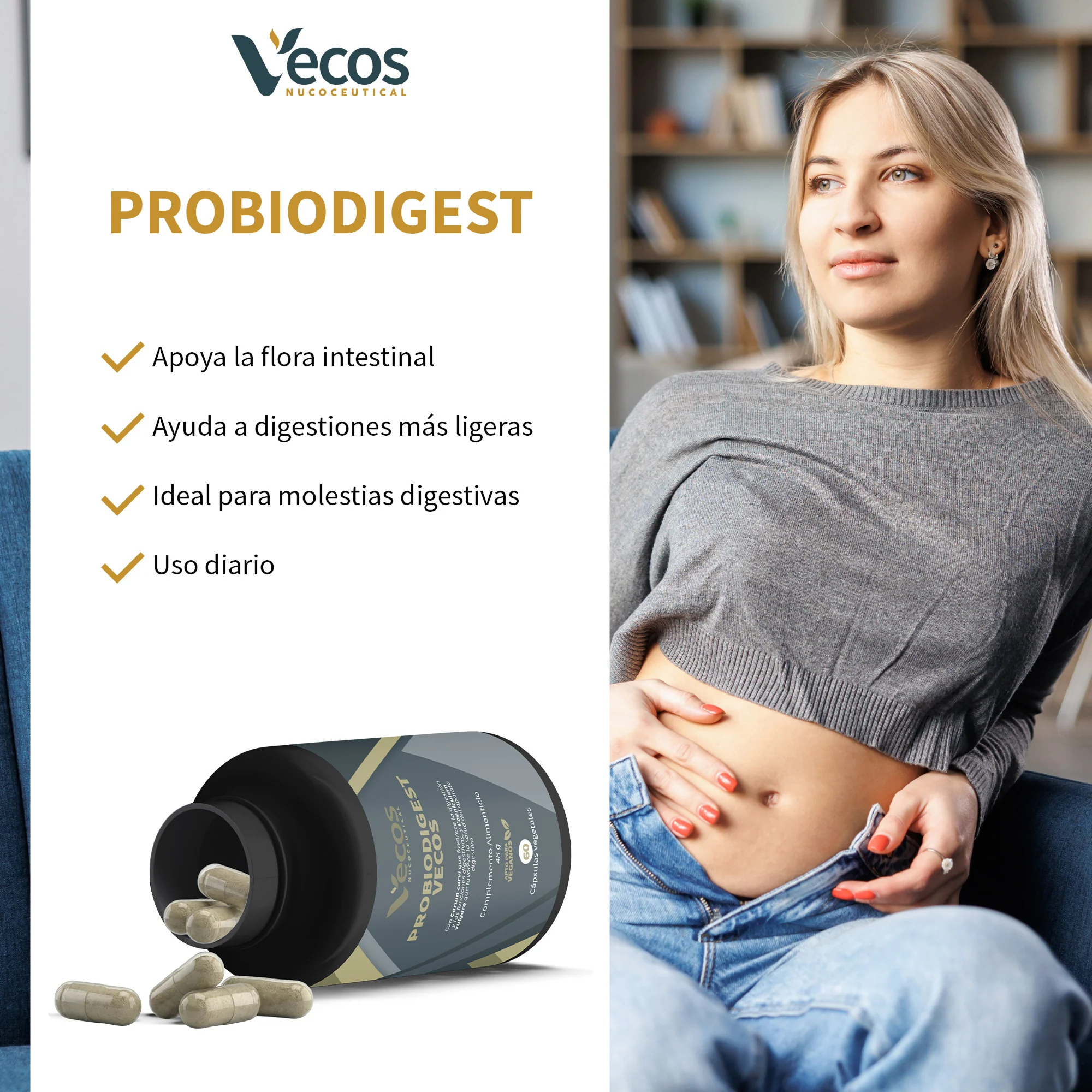 Probiodigest Vecos 60 Cápsulas | Digestión Pesada Y Gases | Enzimas Digestivas + Probióticos - Image 4