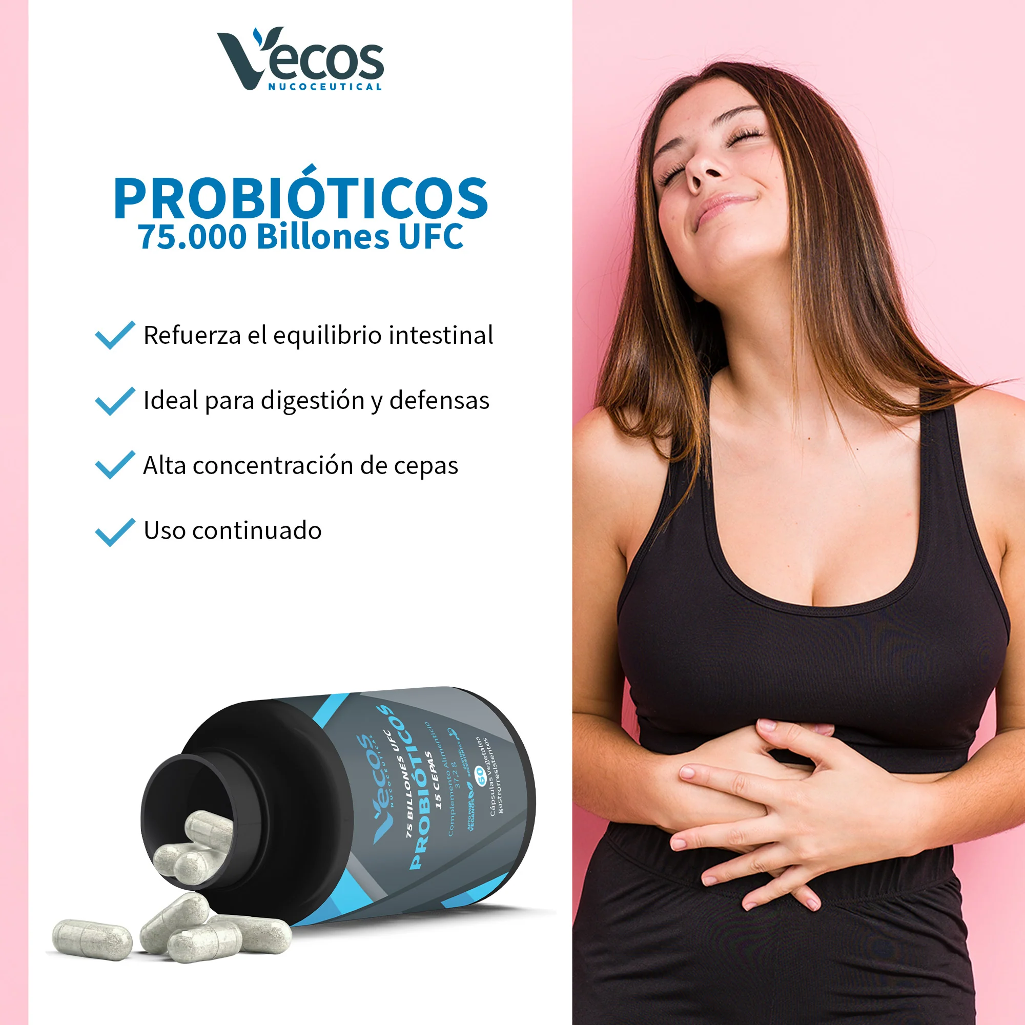 Probióticos 75 Billones Ufc Vecos 60 Cápsulas | Flora Intestinal Y Digestión | 15 Cepas + Saccharomyces - Image 4