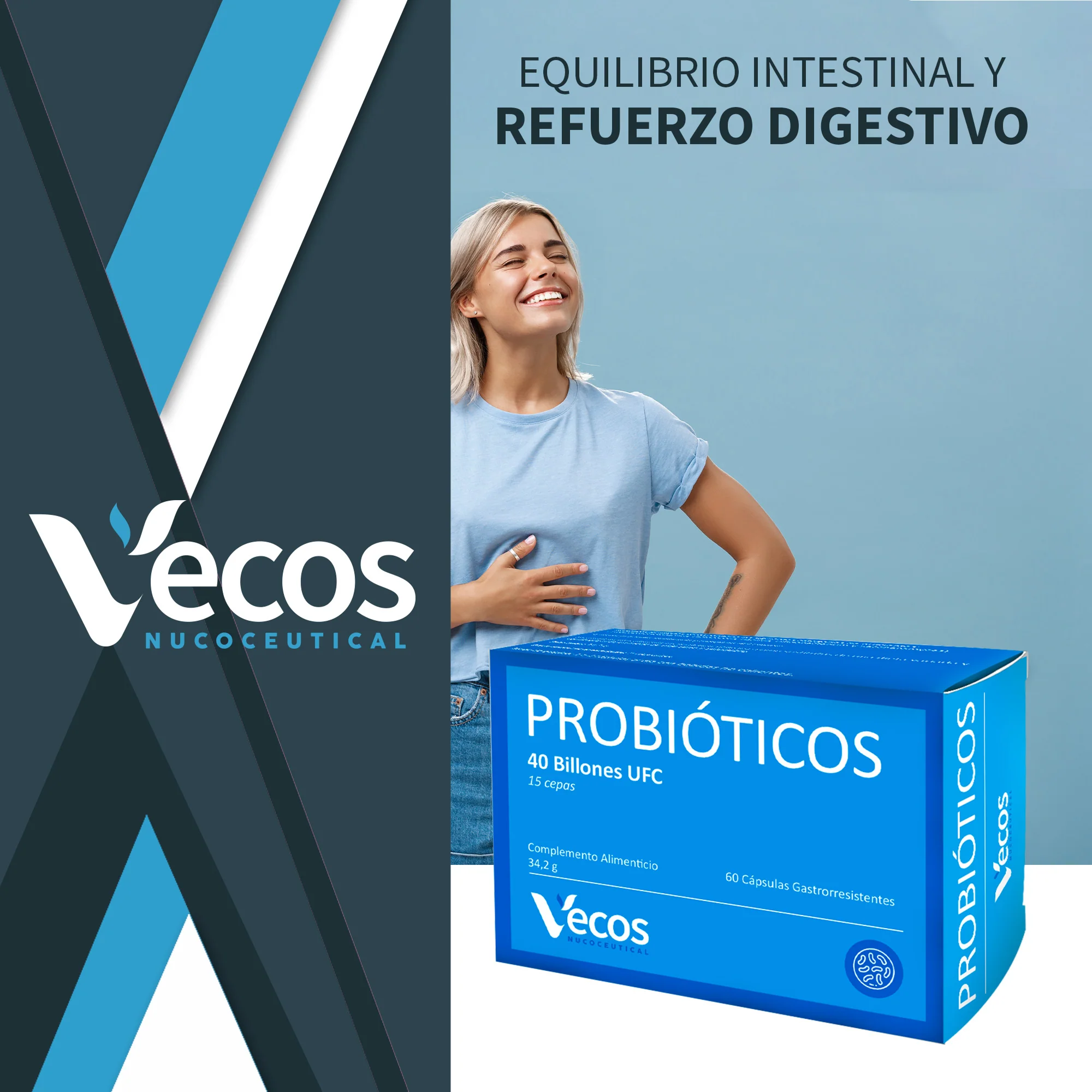 Probióticos Liofilizados Vecos 60 Cápsulas Flora Intestinal Y Confort Digestivo | 15 Cepas - Image 2