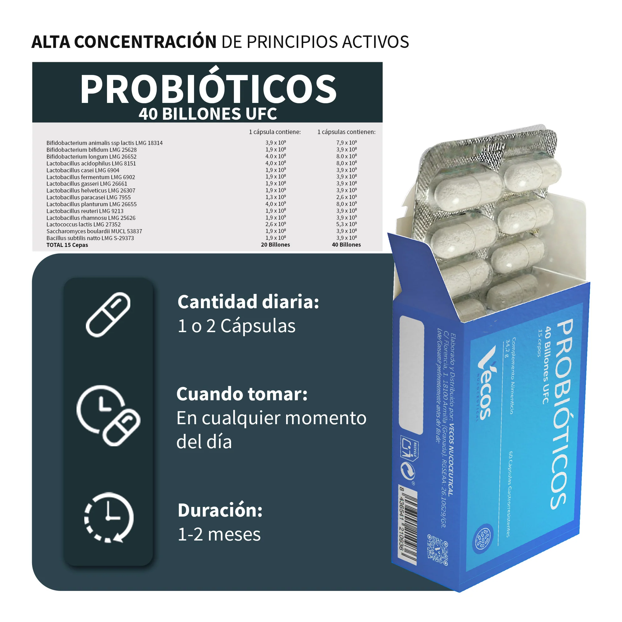 Probióticos Liofilizados Vecos 60 Cápsulas Flora Intestinal Y Confort Digestivo | 15 Cepas - Image 3