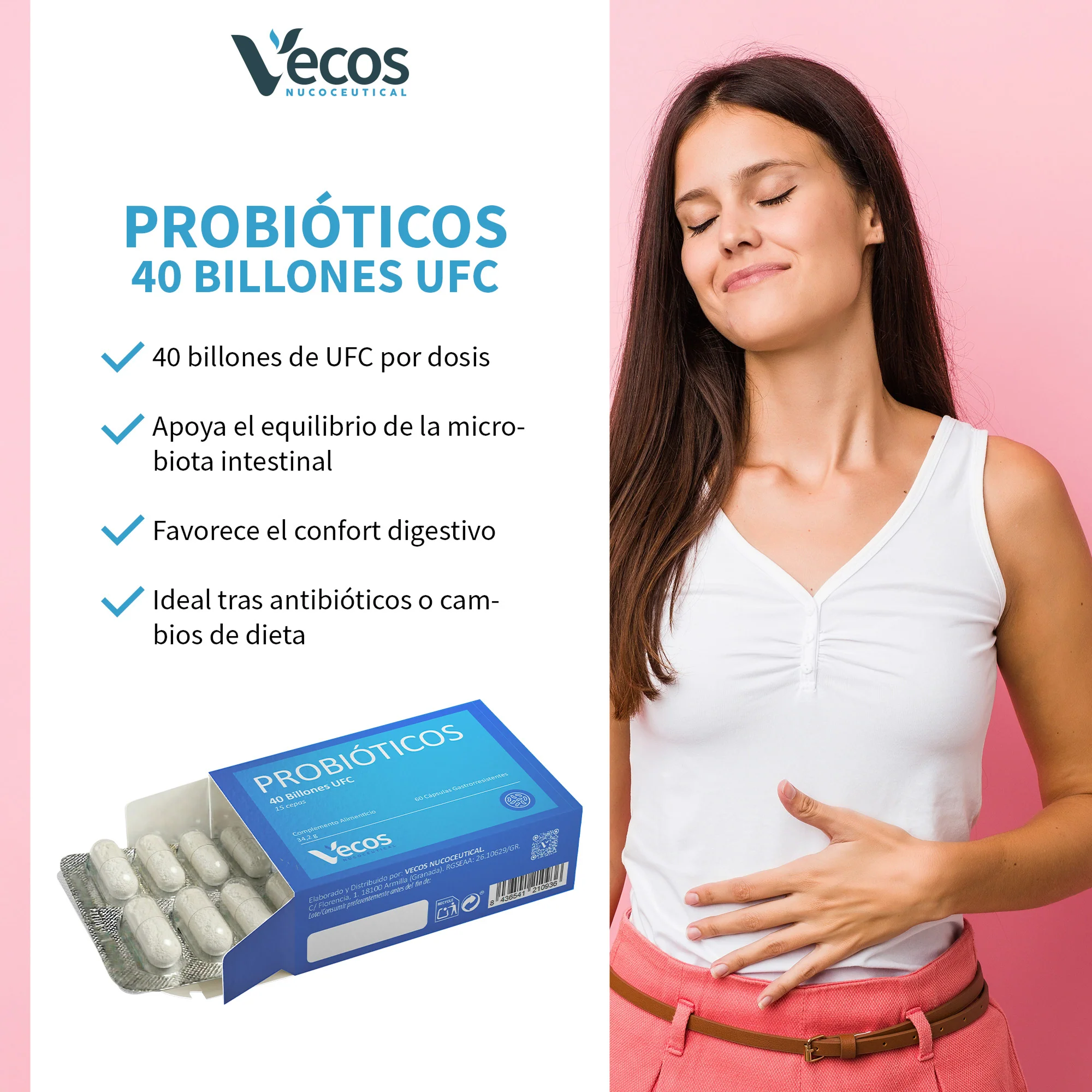 Probióticos Liofilizados Vecos 60 Cápsulas Flora Intestinal Y Confort Digestivo | 15 Cepas - Image 4