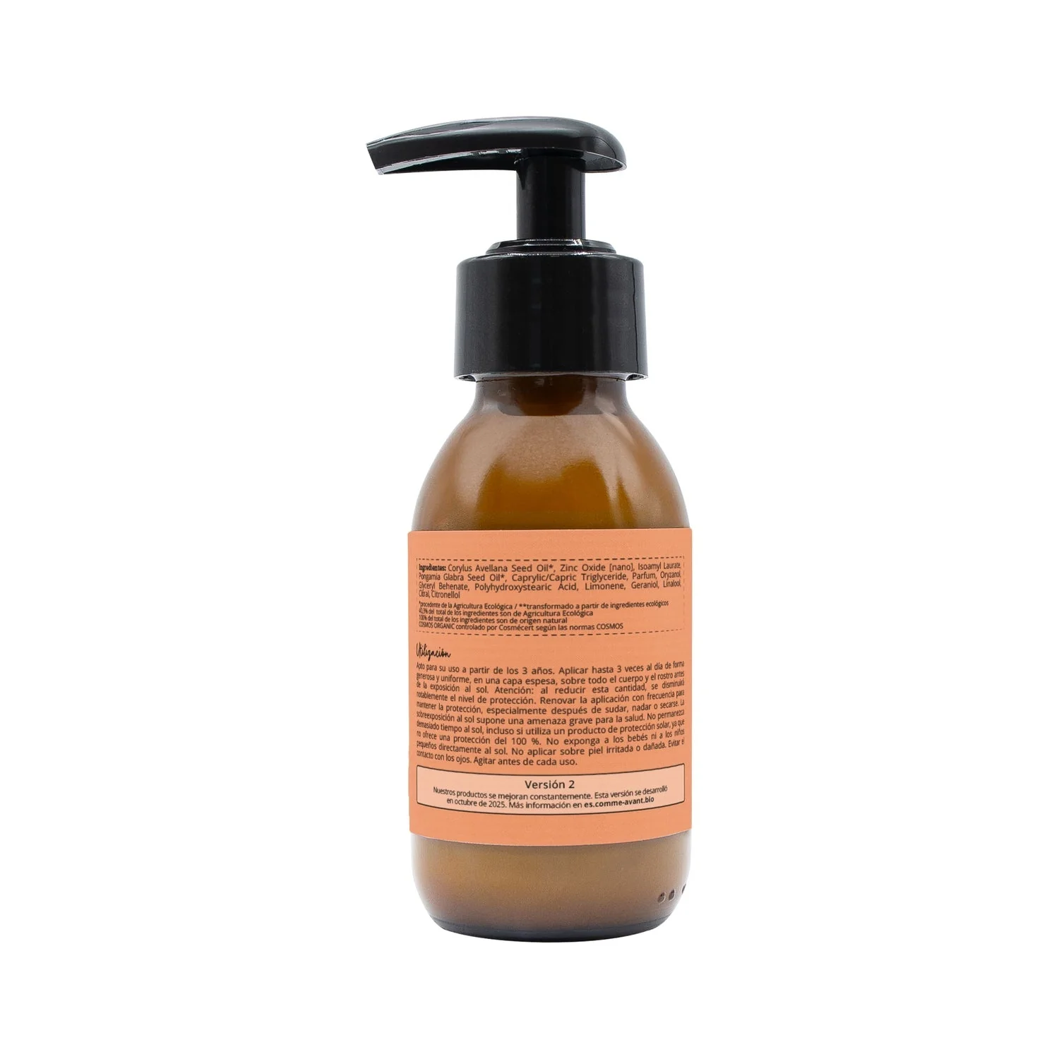 Protector solar mineral líquido PSF50 con aceite de karanja Melocotón y Albaricoque Comme Avant 105 ml - Image 2