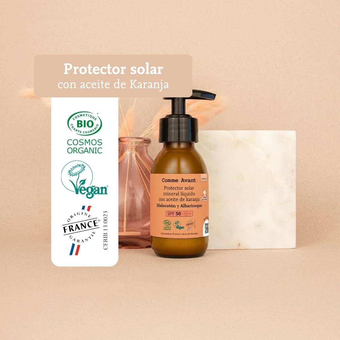 Protector solar mineral líquido PSF50 con aceite de karanja Melocotón y Albaricoque Comme Avant 105 ml - Image 4