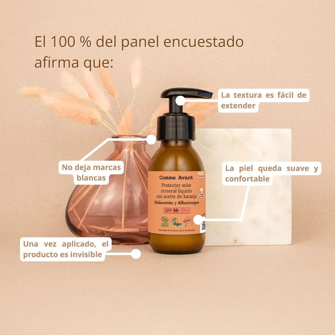 Protector solar mineral líquido SPF50 con aceite de karanja Vainilla Comme Avant 105 ml - Image 4