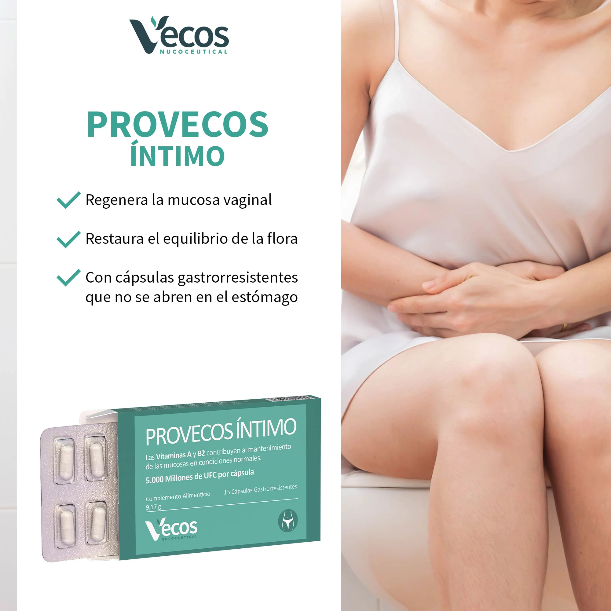 Provecos Íntimo Vecos 15 Cápsulas | Flora Vaginal, Confort Íntimo Y Equilibrio Microbiológico | Con Probióticos - Image 4