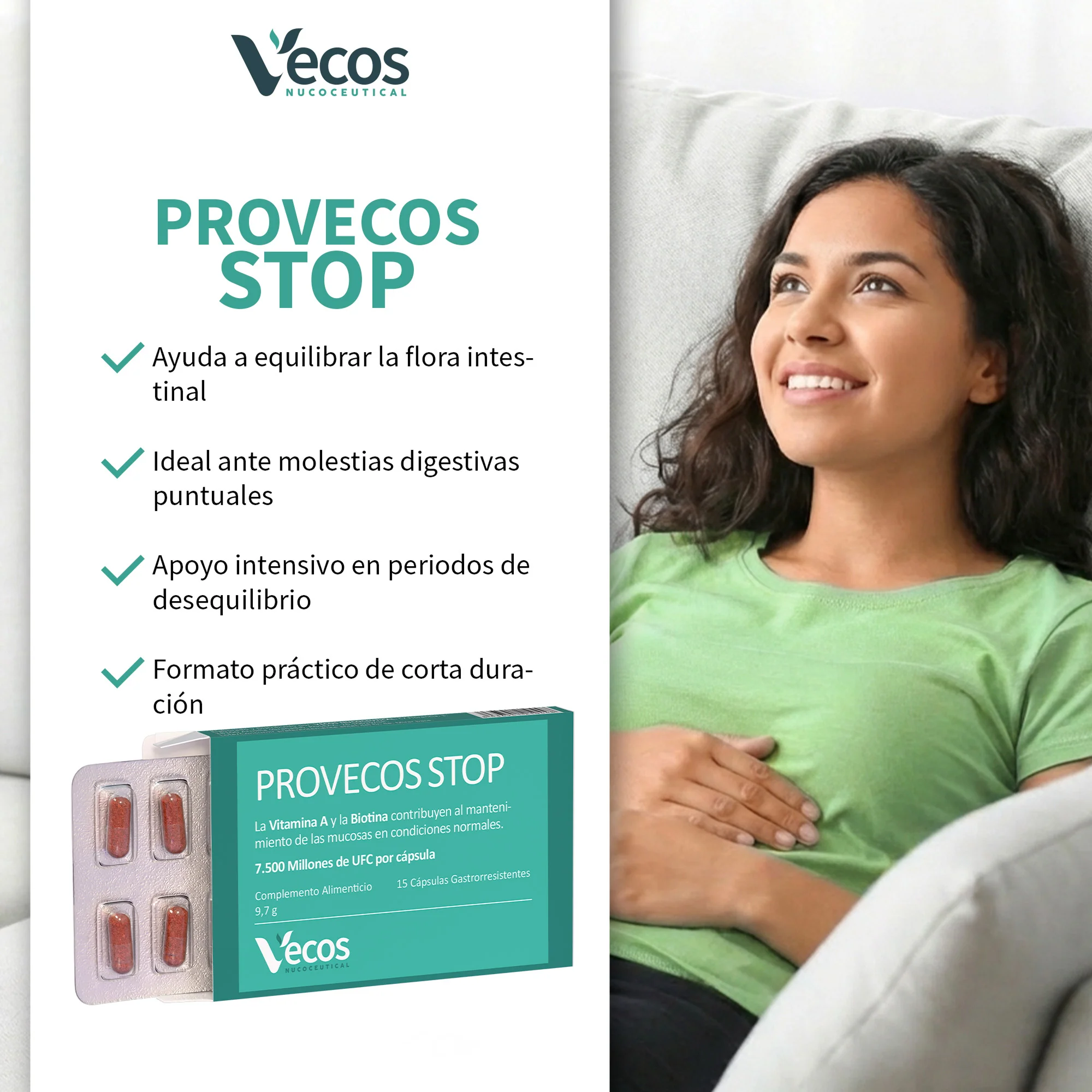 Provecos Stop Vecos 15 Cápsulas | Flora Vaginal Y Bienestar Íntimo | 25.000 Millones Ufc + Fos - Image 4