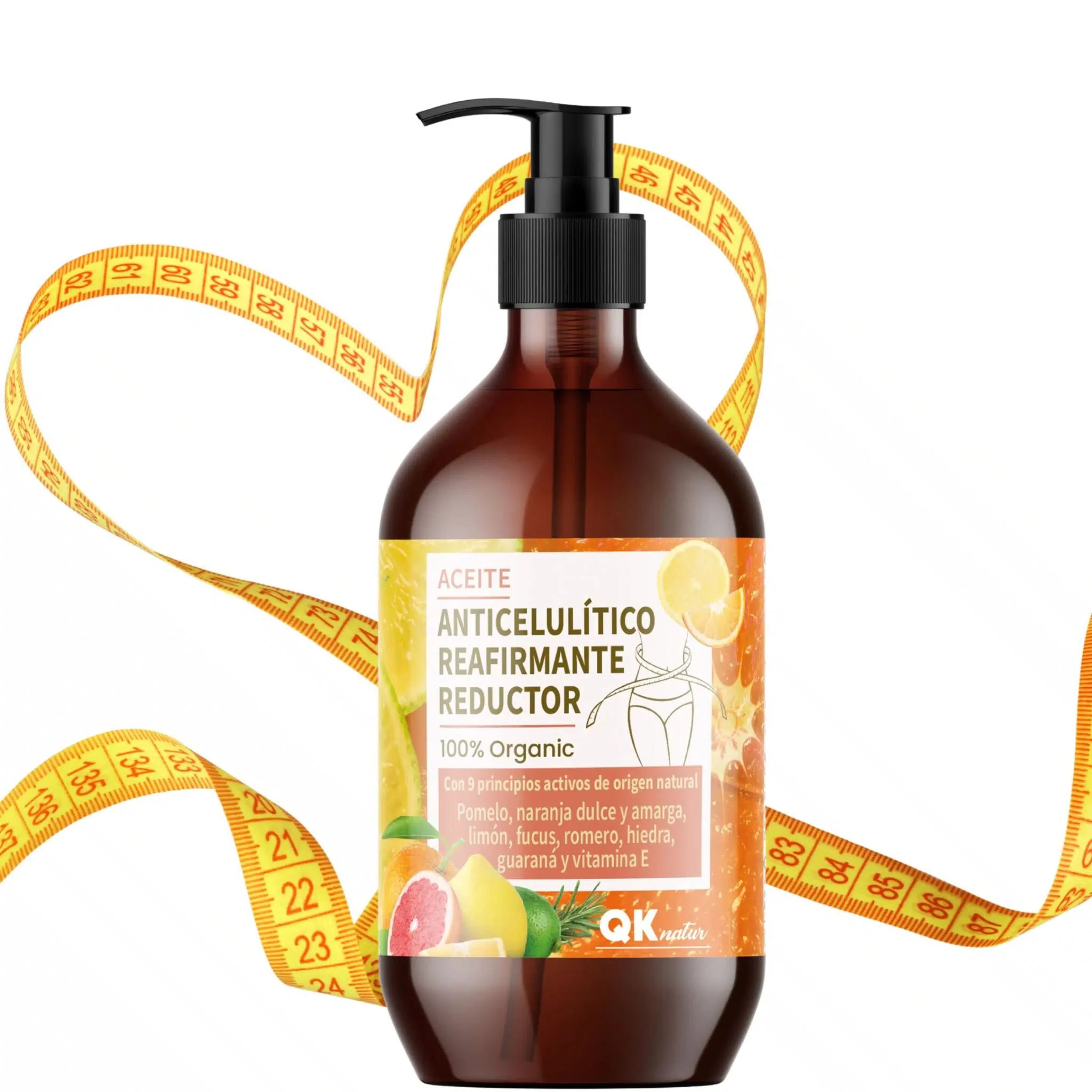 QKnatur - Aceite Anticelulítico Reafirmante Y Reductor 250ml. Con 9 Principios Activos De Origen Natural Para Masaje