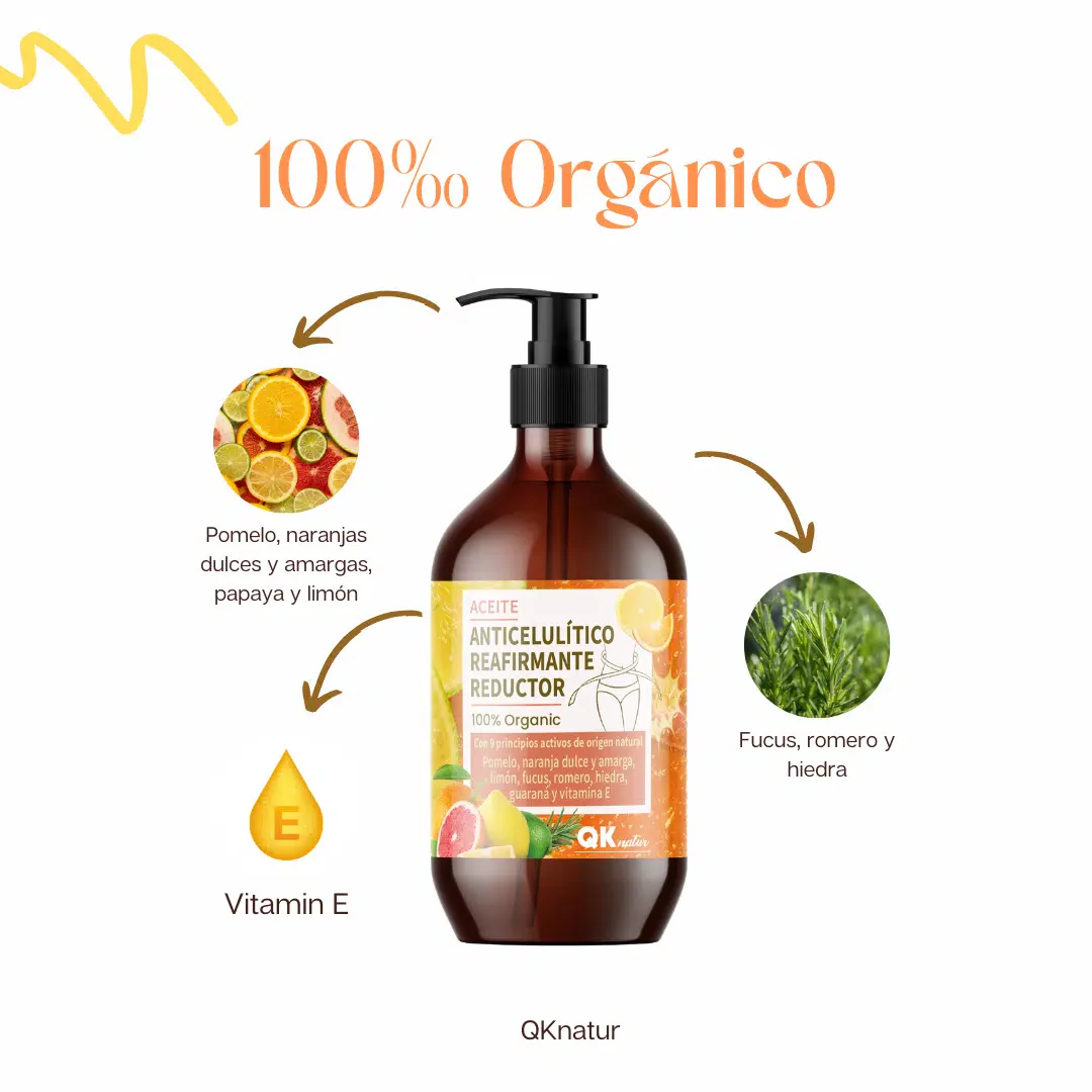 QKnatur - Aceite Anticelulítico Reafirmante Y Reductor 250ml. Con 9 Principios Activos De Origen Natural Para Masaje - Image 4