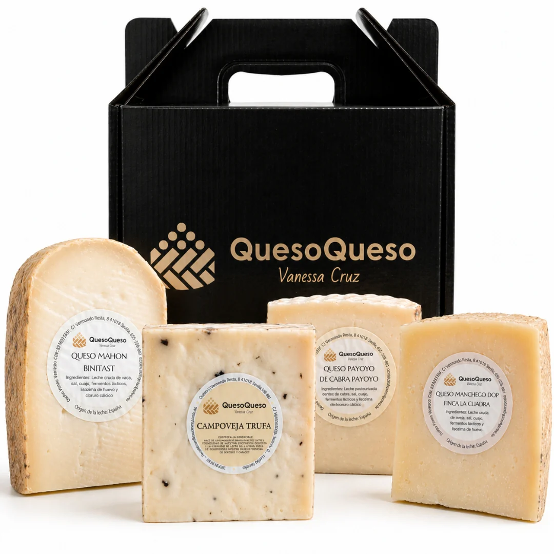 Quesoqueso® Caja De Quesos | Queso Manchego, Payoyo, Mahon Y Castellano Con Trufa | Regalo Pareja díselo Con Quesos