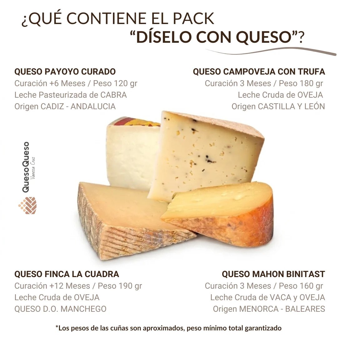 Quesoqueso® Caja De Quesos | Queso Manchego, Payoyo, Mahon Y Castellano Con Trufa | Regalo Pareja díselo Con Quesos - Image 2