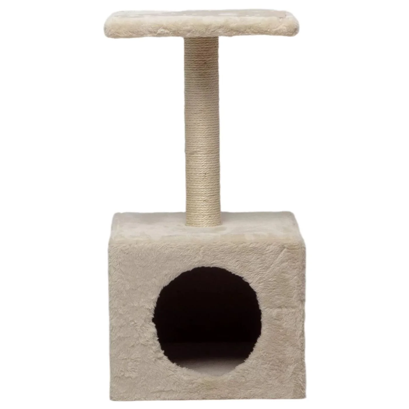 Rascador Para Gato Wuapu Modelo One Con Escondite, Altura 60cm. Base 30x30cm. Color Beige