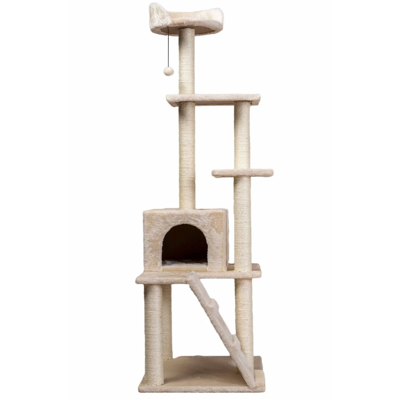 Rascador Para Gato Wuapu Modelo Six Con Elementos Varios. Altura 155cm, Base 35x49cm. Color Beige