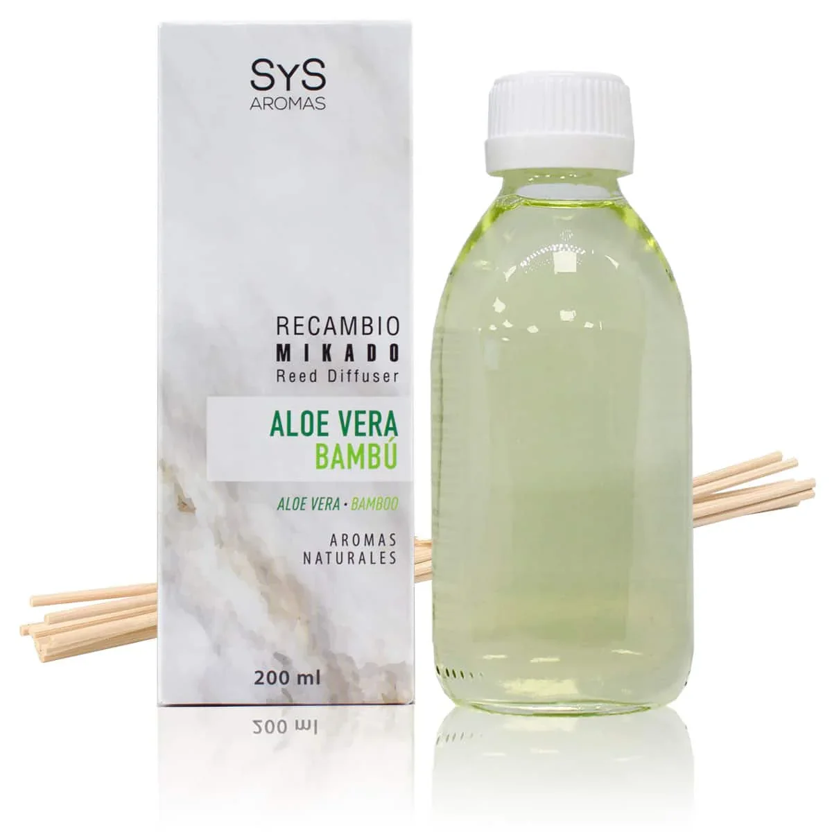 Recambio Mikado Aloe Vera y Bambú 200 ml con Varillas | Aroma Fresco Natural | Refill Difusor | Larga Duración