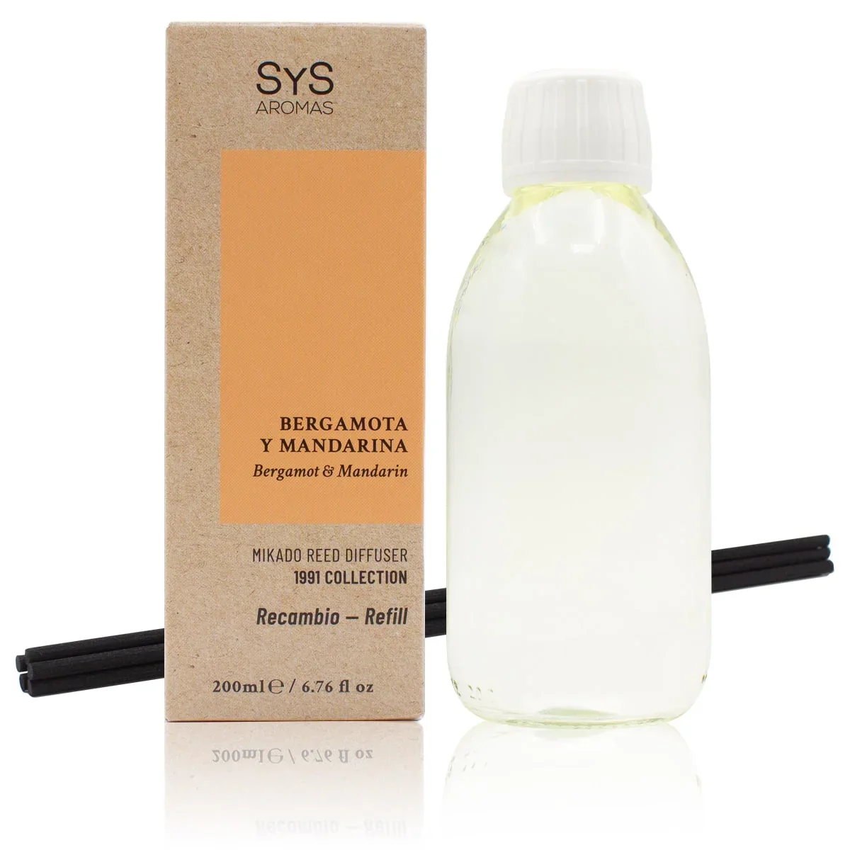 Recambio Mikado Bergamota y Mandarina 1991 200 ml con Varillas | Aroma Cítrico | Refill Difusor | Larga Duración