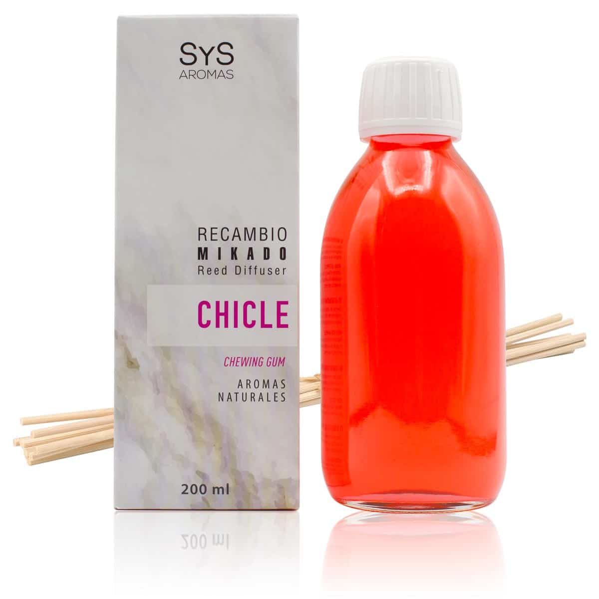 Recambio Mikado Chicle 200 ml con Varillas | Aroma Dulce y Divertido | Refill Difusor | Larga Duración