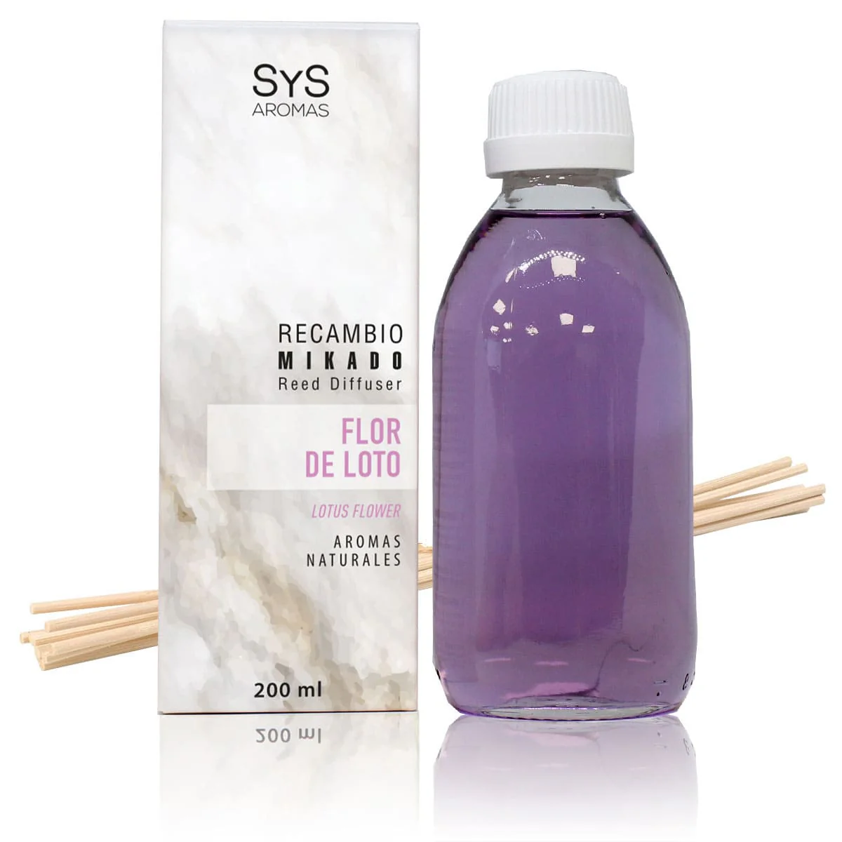 Recambio Mikado Flor de Loto 200 ml con Varillas | Aroma Floral Suave | Refill Difusor | Larga Duración