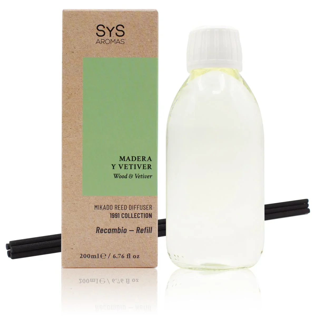 Recambio Mikado Madera Y Vetiver 1991 200 ml con Varillas | Aroma Amaderado y Elegante | Refill Difusor | Larga Duración